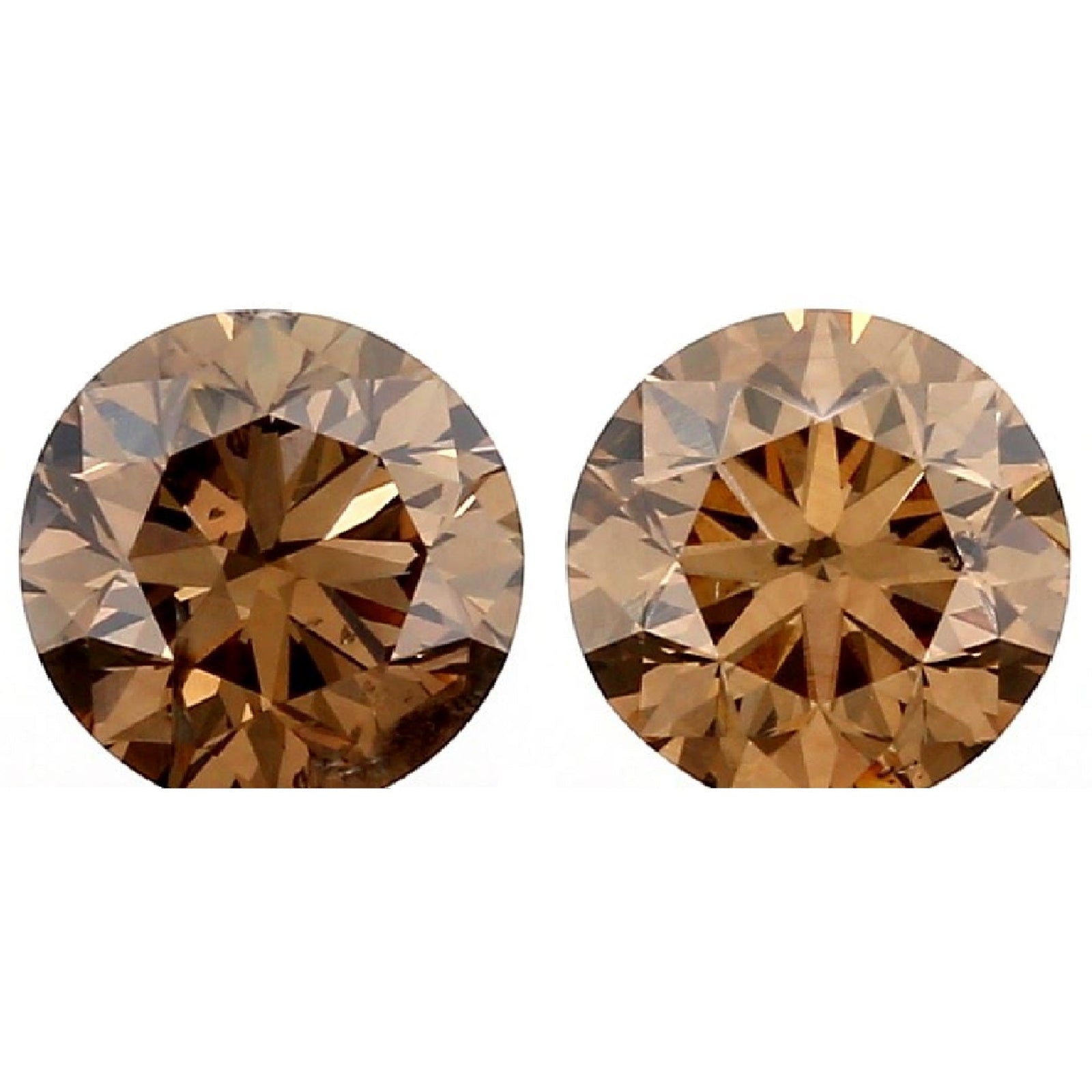 0.68cttw | Cognac VS-SI Round Shape Brilliant Cut Diamond Matched Pair-Modern Rustic Diamond