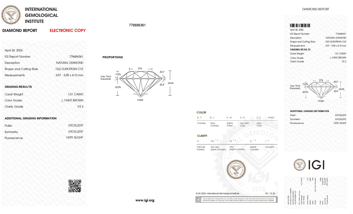 1.01ct | L/VS2 Round Shape Old European Cut Diamond (IGI) - Modern Rustic Diamond
