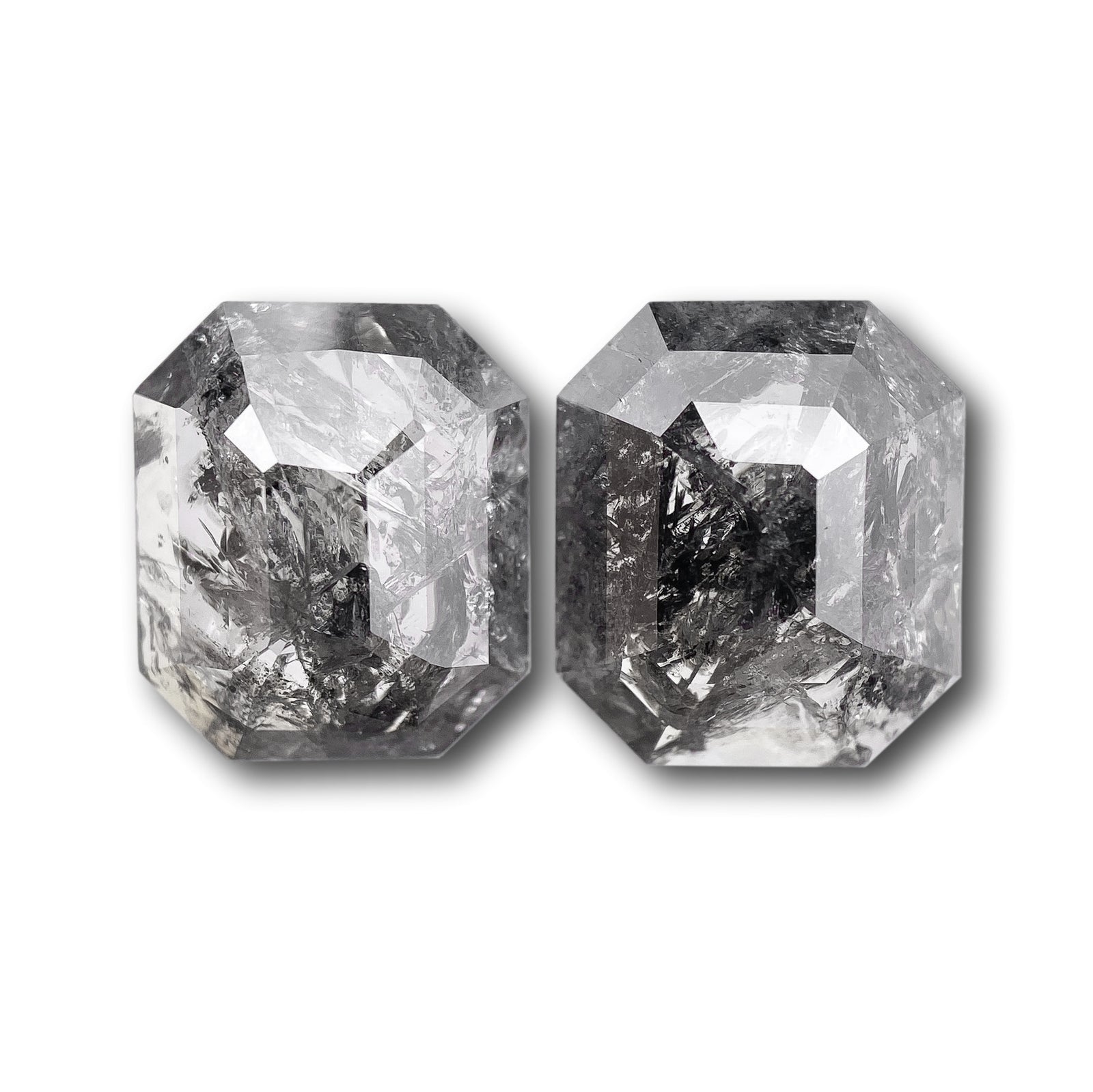 4.43cttw | Rustic Emerald Shape Rose Cut Diamond Matched Pair - Modern Rustic Diamond
