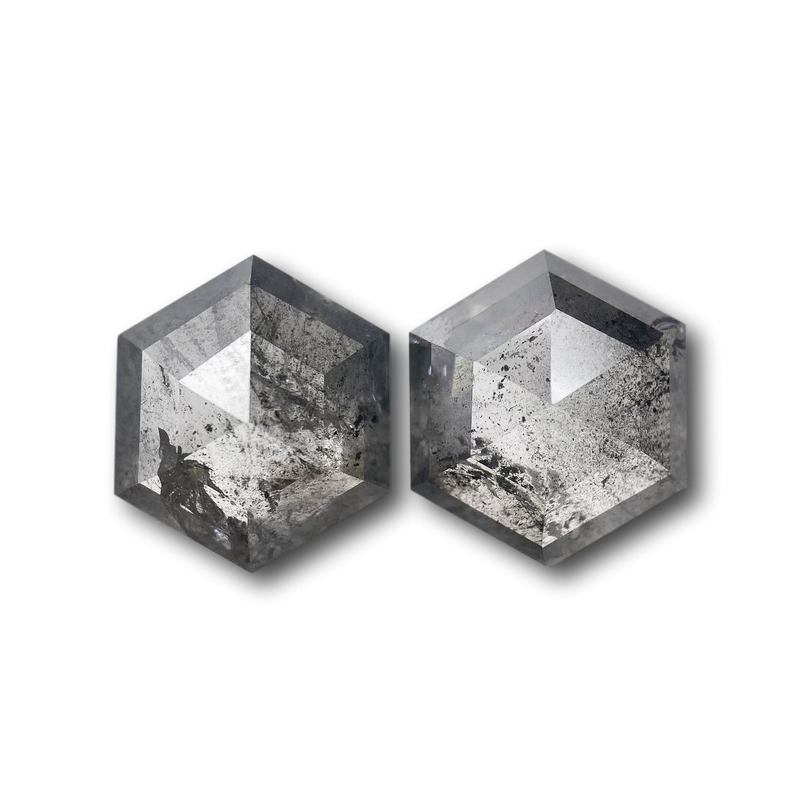 4.95cttw | Salt & Pepper Hexagon Shape Rose Cut Diamond Matched Pair - Modern Rustic Diamond