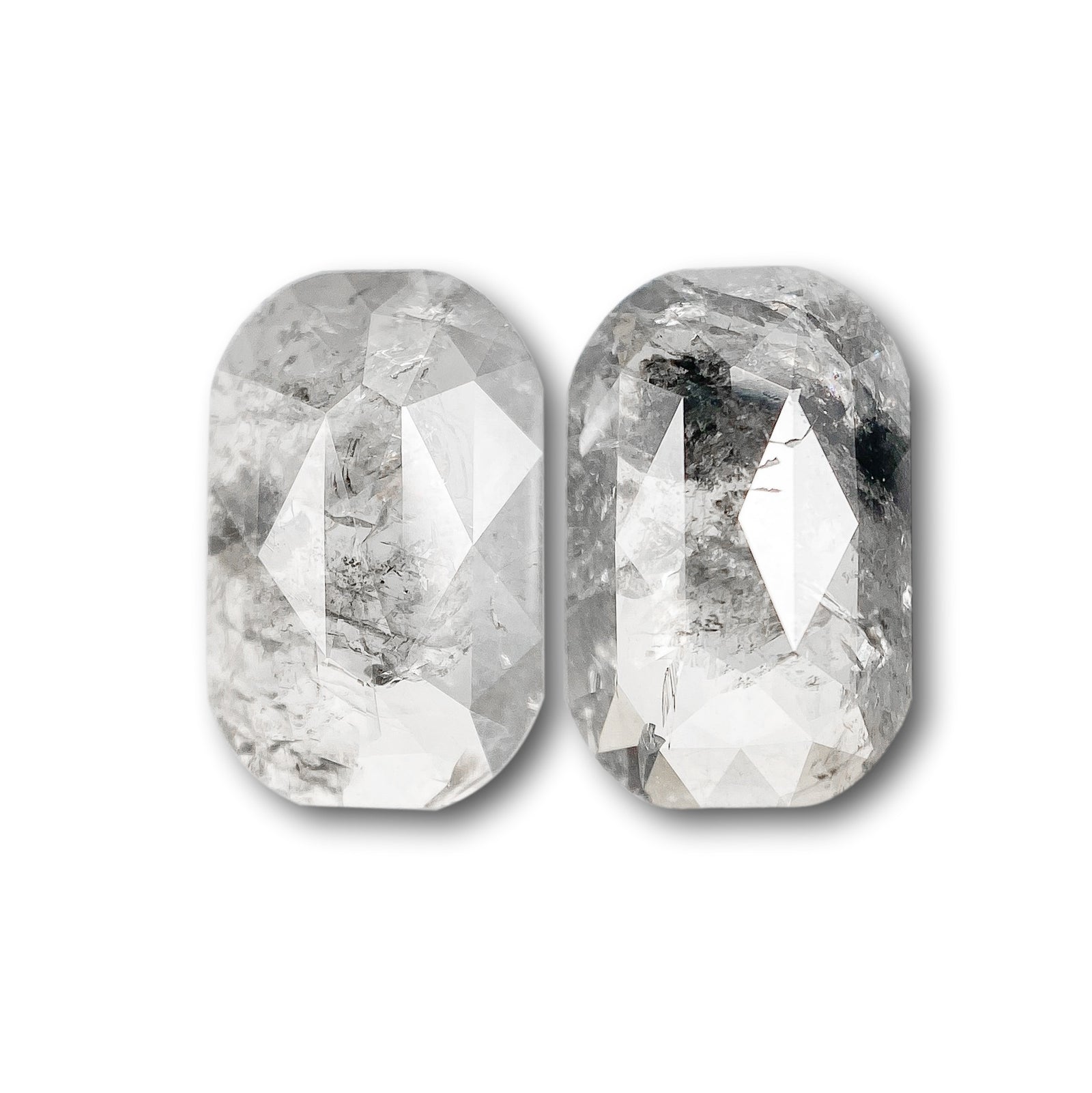 2.62cttw | Rustic  Cushion Shape Rose Cut Diamond Matched Pair - Modern Rustic Diamond