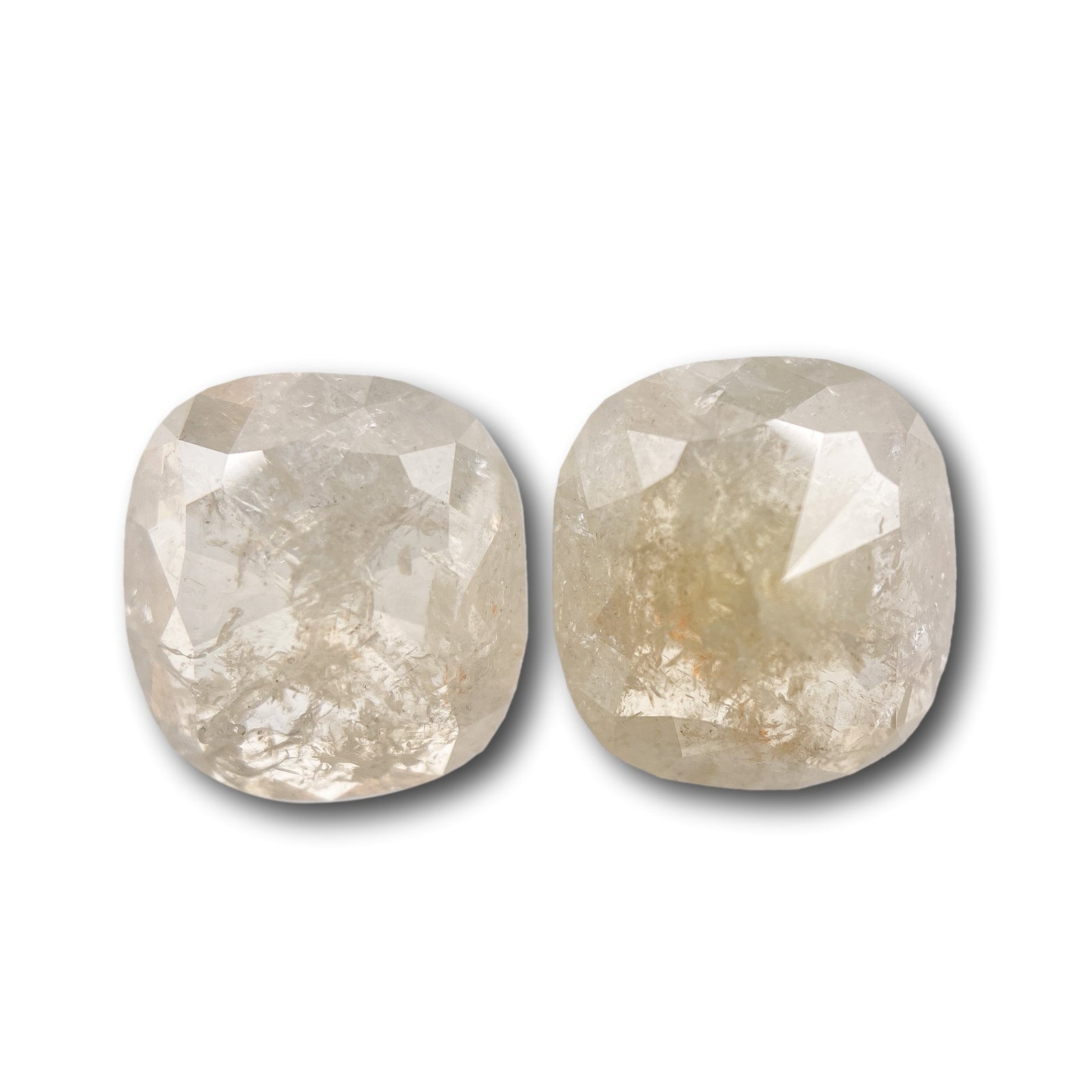 6.15cttw | Salt & Pepper Cushion Shape Rose Cut Diamond Matched Pair - Modern Rustic Diamond