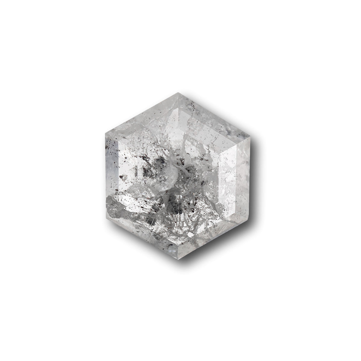 3.74ct | Salt &amp; Pepper Hexagon Shape Rose Cut Diamond - Modern Rustic Diamond