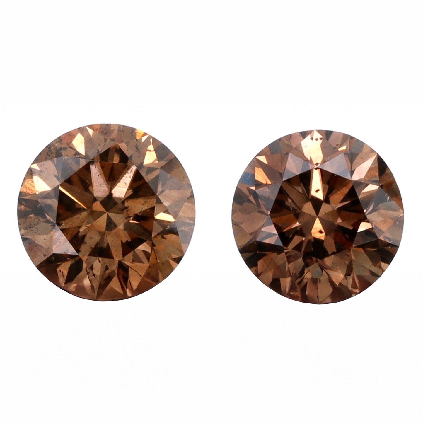 0.70cttw | Cognac VS-SI Round Shape Brilliant Cut Diamond Matched Pair - Modern Rustic Diamond