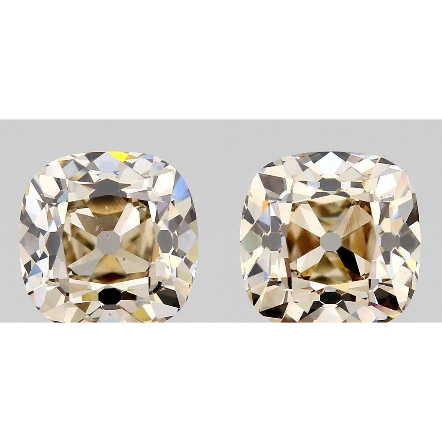 2.69cttw | Light Brown VVS-VS Cushion Shape Old Mine Cut Diamond Matched Pair - Modern Rustic Diamond