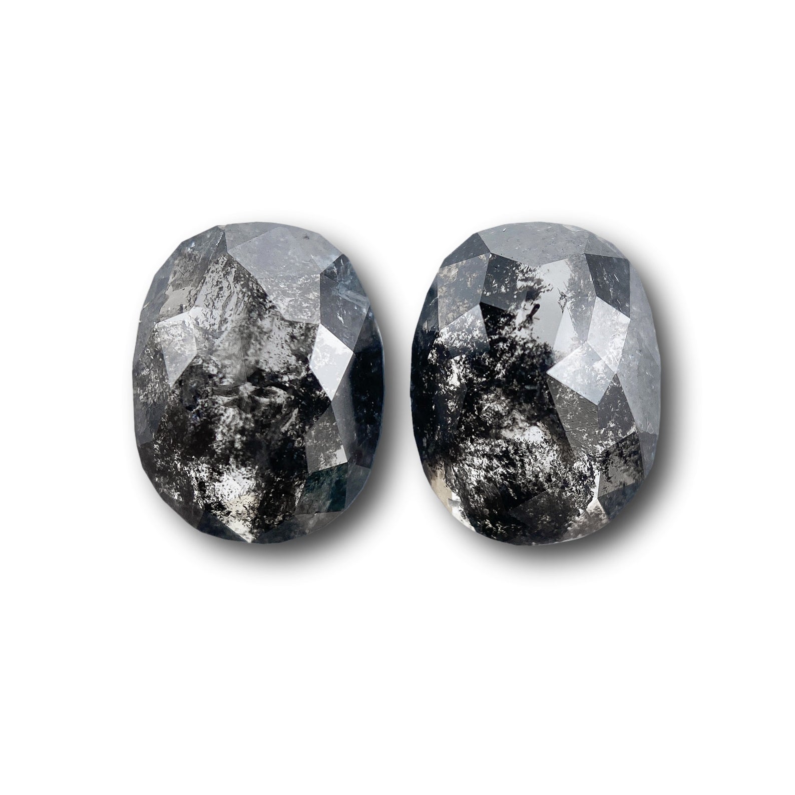2.75cttw | Salt & Pepper Oval Shape Rose Cut Diamond Matched Pair - Modern Rustic Diamond