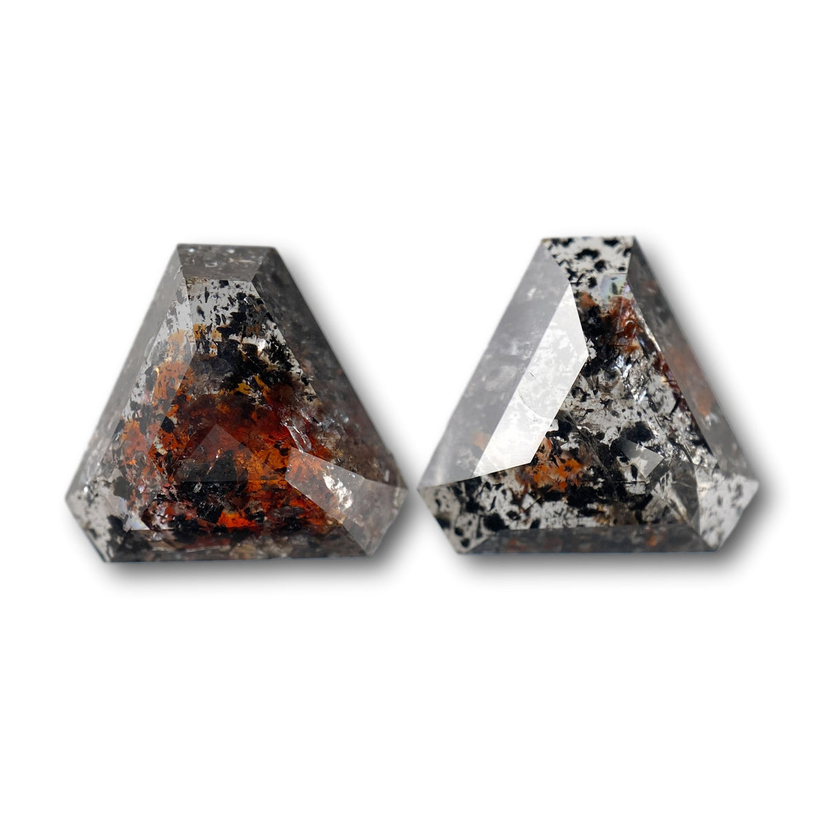 7.77cttw | Salt &amp; Pepper Shield Shape Rose Cut Diamond Matched Pair - Modern Rustic Diamond