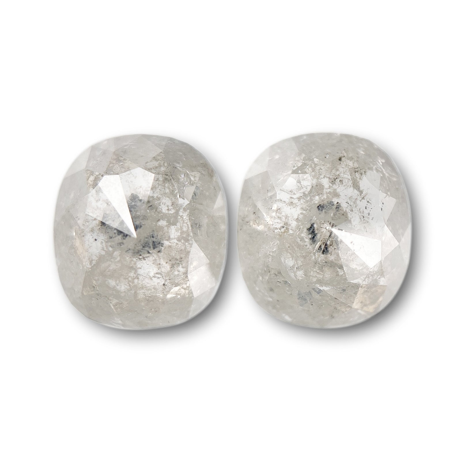5.19cttw | Salt & Pepper Cushion Shape Rose Cut Diamond Matched Pair - Modern Rustic Diamond