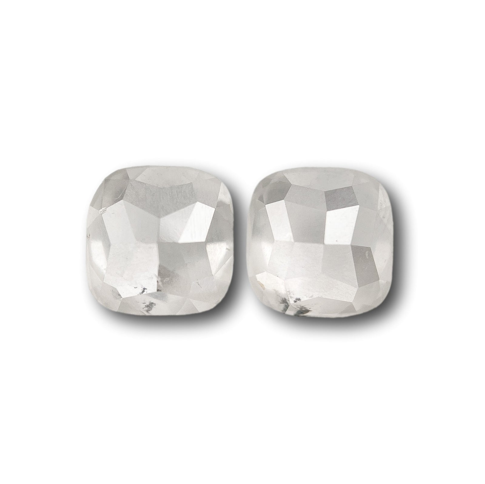1.89cttw | Salt & Pepper Cushion Shape Rose Cut Diamond Matched Pair - Modern Rustic Diamond