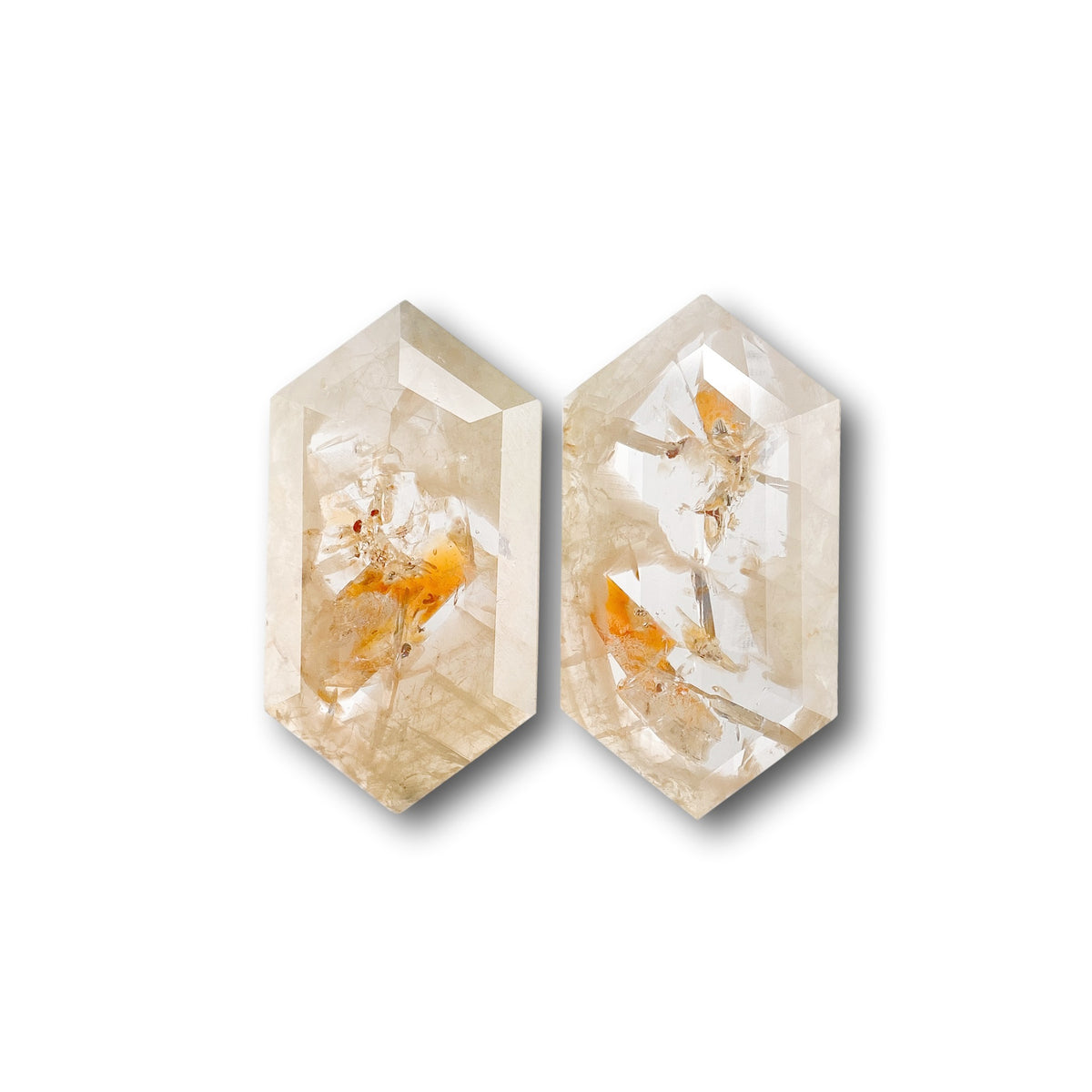 3.12cttw | Rustic  Hexagon Shape Rose Cut Diamond Matched Pair - Modern Rustic Diamond