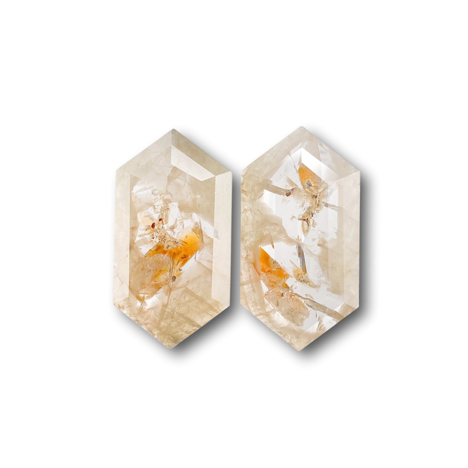 3.12cttw | Rustic  Hexagon Shape Rose Cut Diamond Matched Pair - Modern Rustic Diamond
