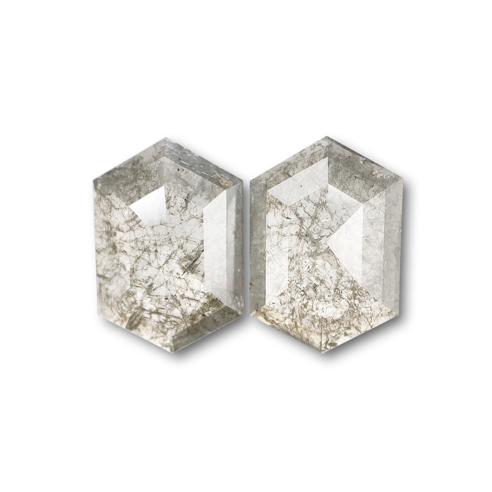 1.85cttw | Rustic Hexagon Shape Rose Cut Diamond Matched Pair - Modern Rustic Diamond