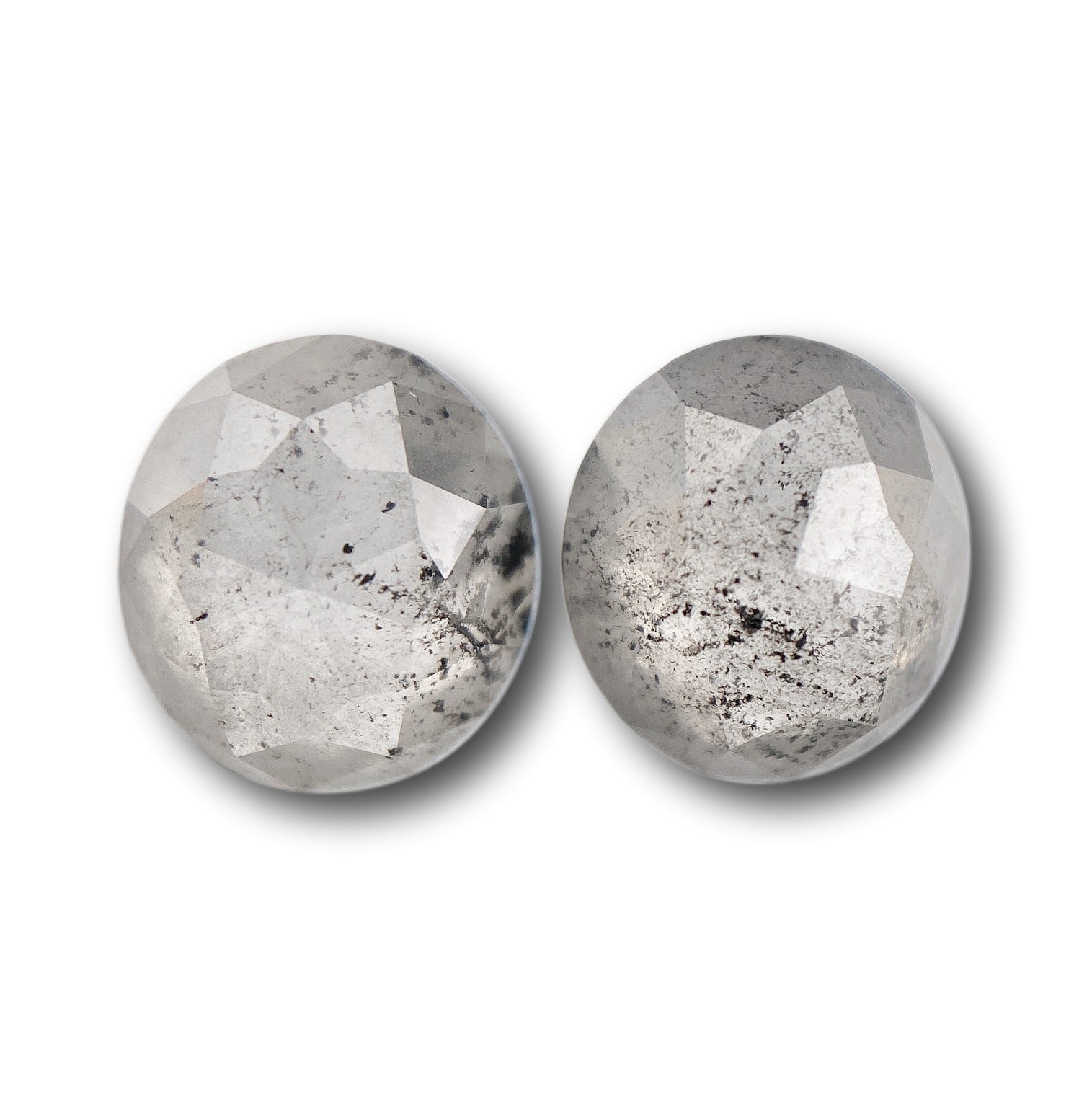 4.85cttw | Salt & Pepper Oval Shape Rose Cut Diamond Matched Pair - Modern Rustic Diamond