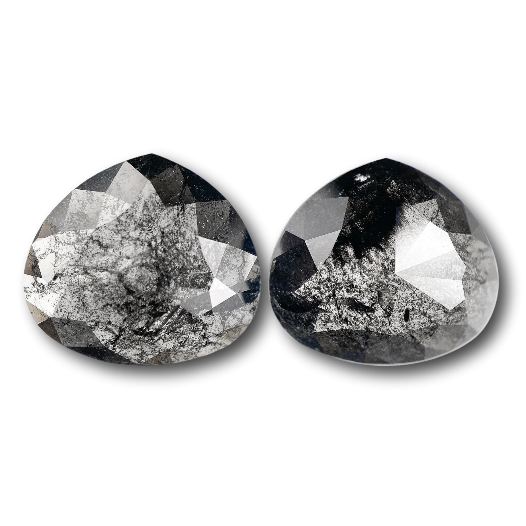 5.60cttw | Salt & Pepper Pear Shape Rose Cut Diamond Matched Pair - Modern Rustic Diamond