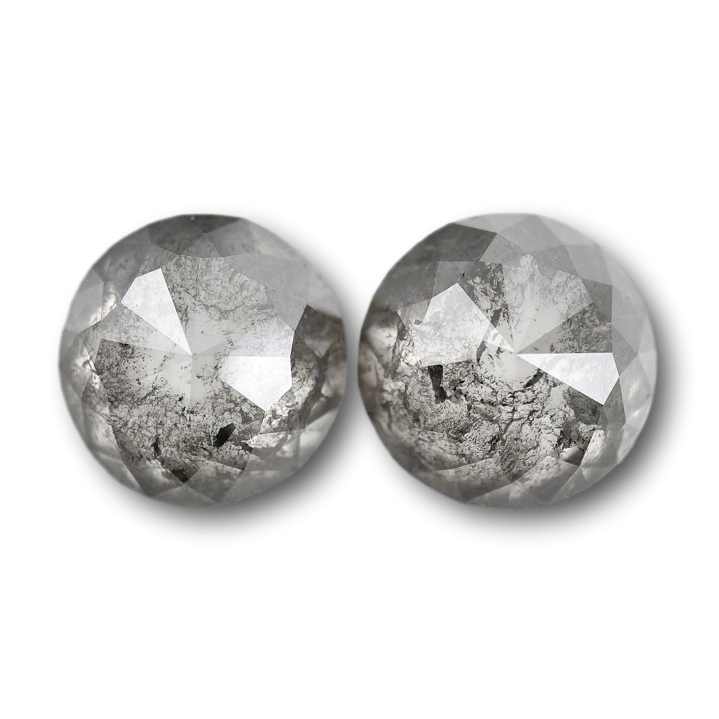 7.50cttw | Salt & Pepper Round Shape Rose Cut Diamond Matched Pair - Modern Rustic Diamond