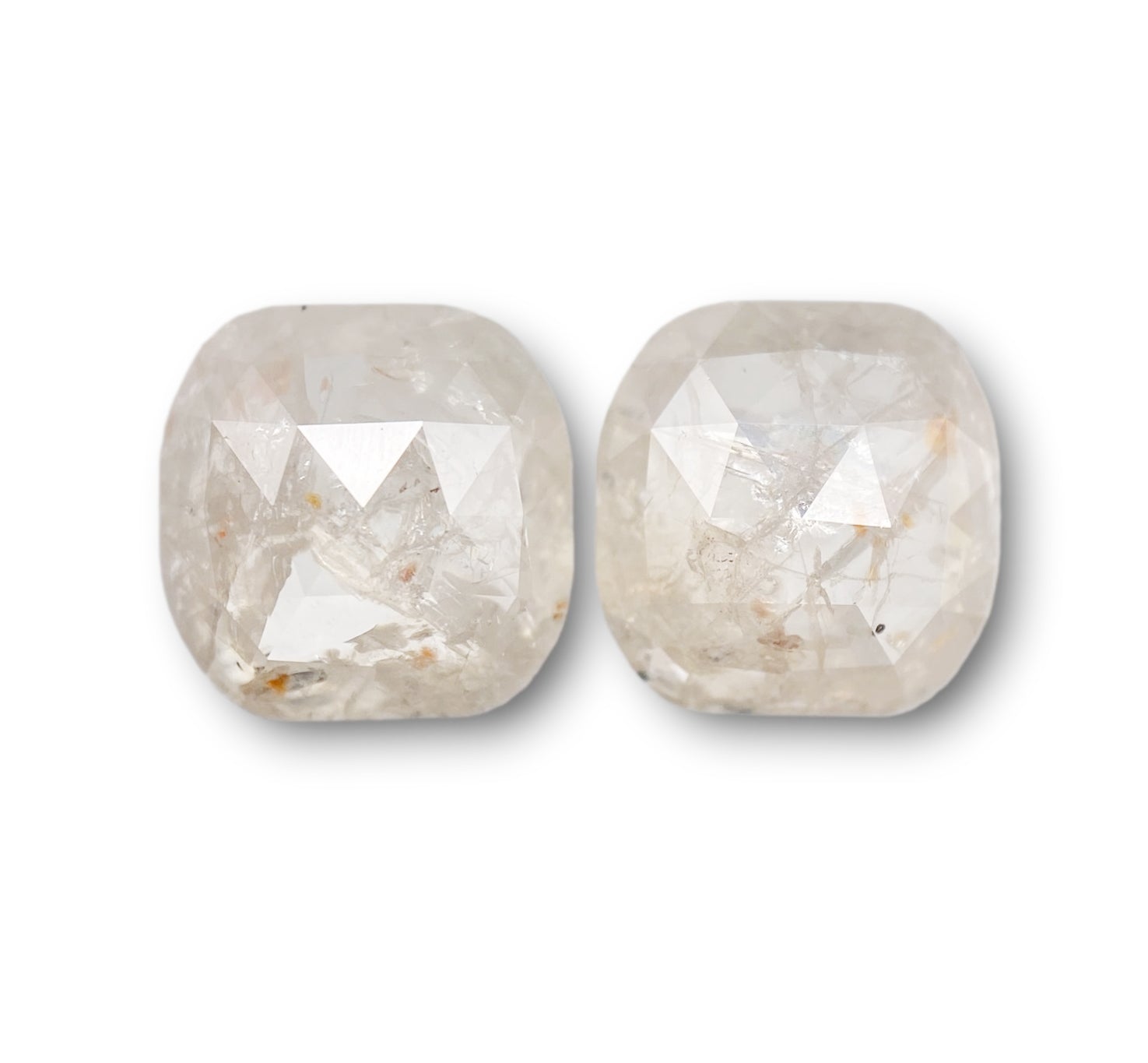 4.98cttw | Salt & Pepper Cushion Shape Rose Cut Diamond Matched Pair - Modern Rustic Diamond