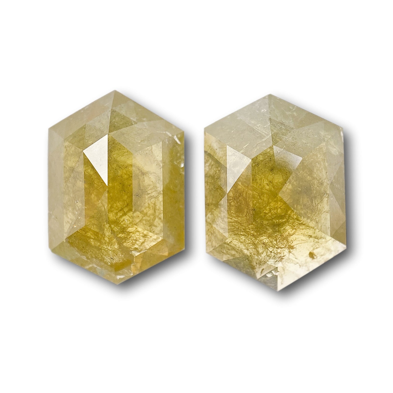 2.66cttw | Rustic  Hexagon Shape Rose Cut Diamond Matched Pair - Modern Rustic Diamond