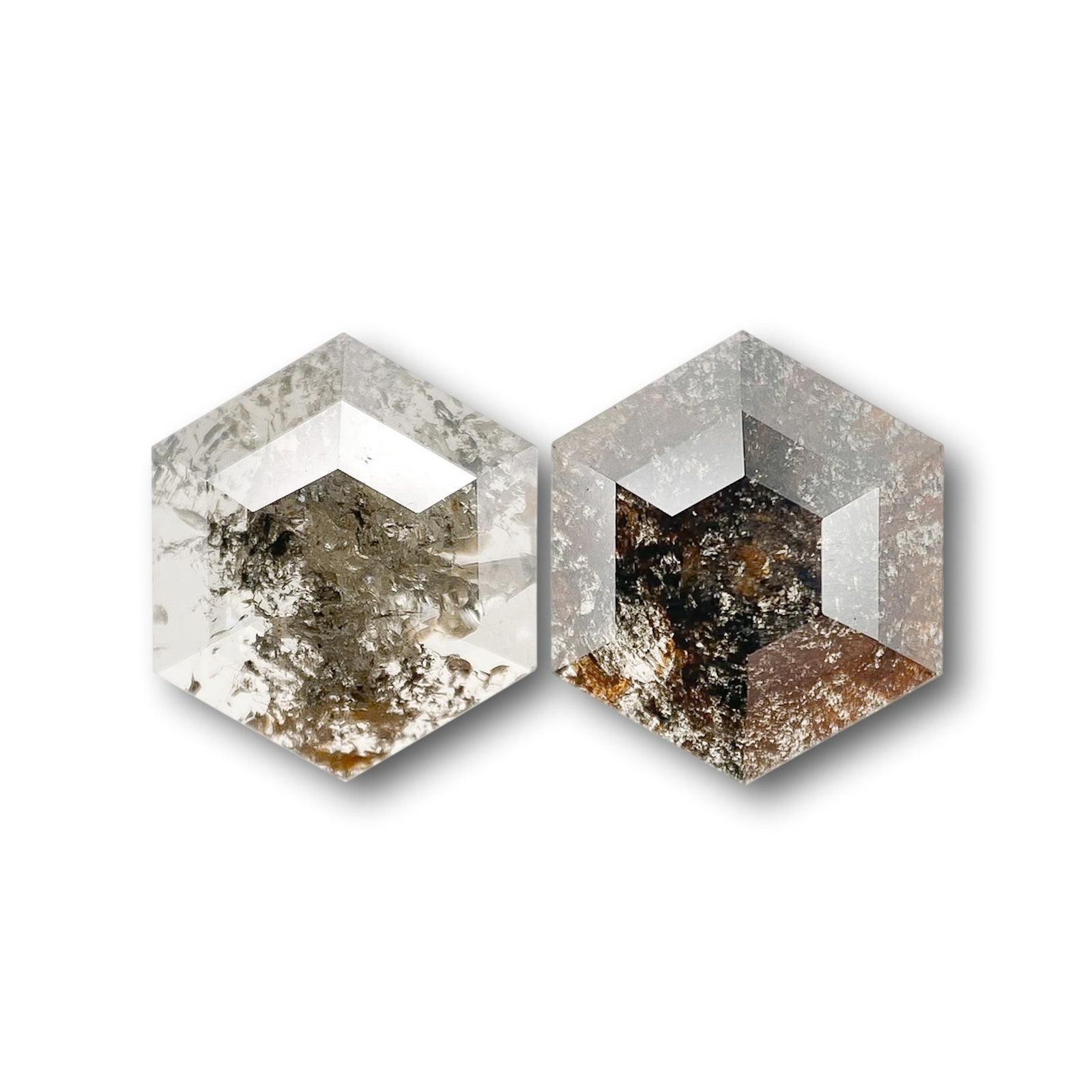 1.89cttw | Rustic  Hexagon Shape Rose Cut Diamond Matched Pair - Modern Rustic Diamond