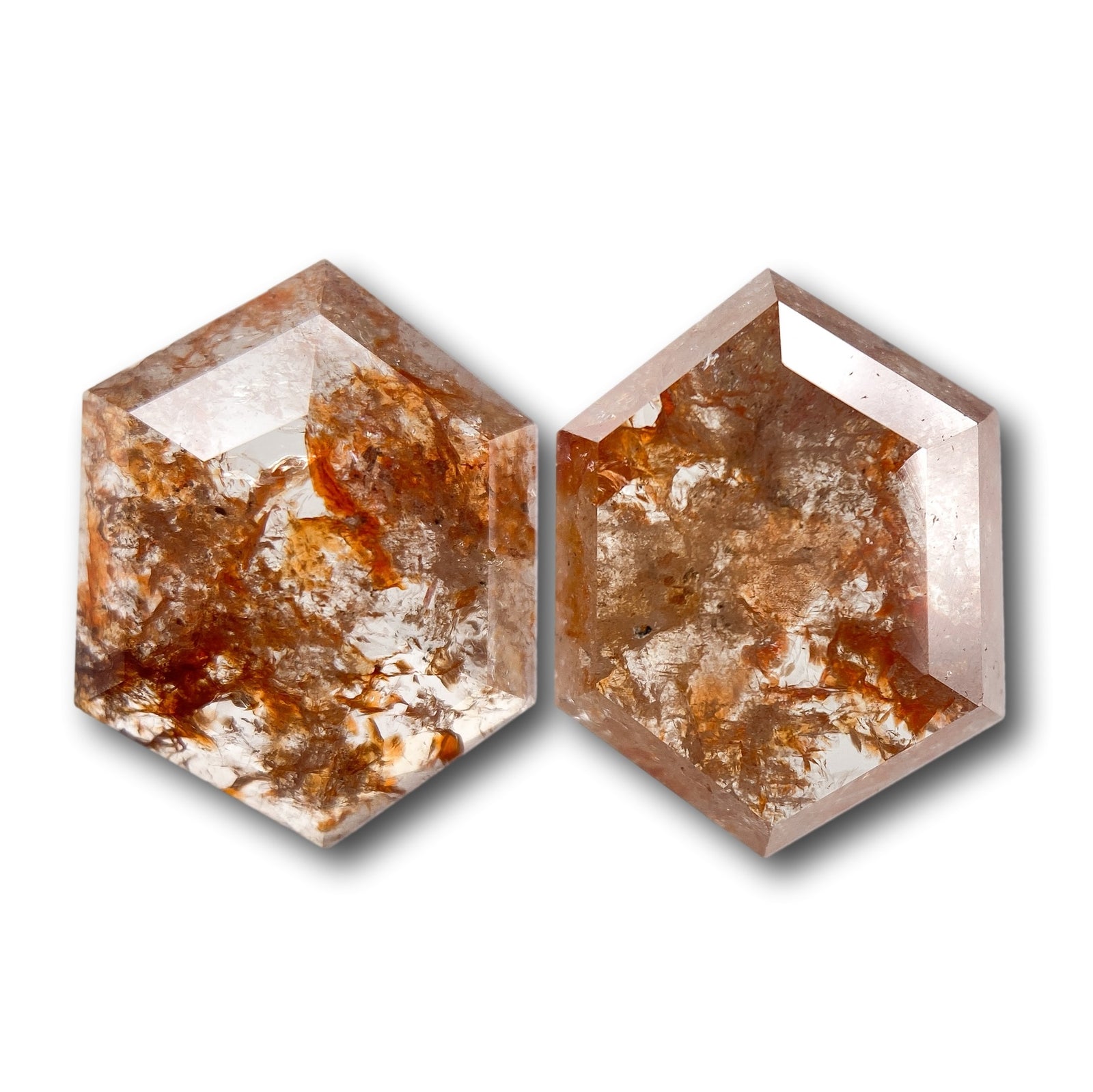 4.23cttw | Salt & Pepper Hexagon Shape Rose Cut Diamond Matched Pair - Modern Rustic Diamond