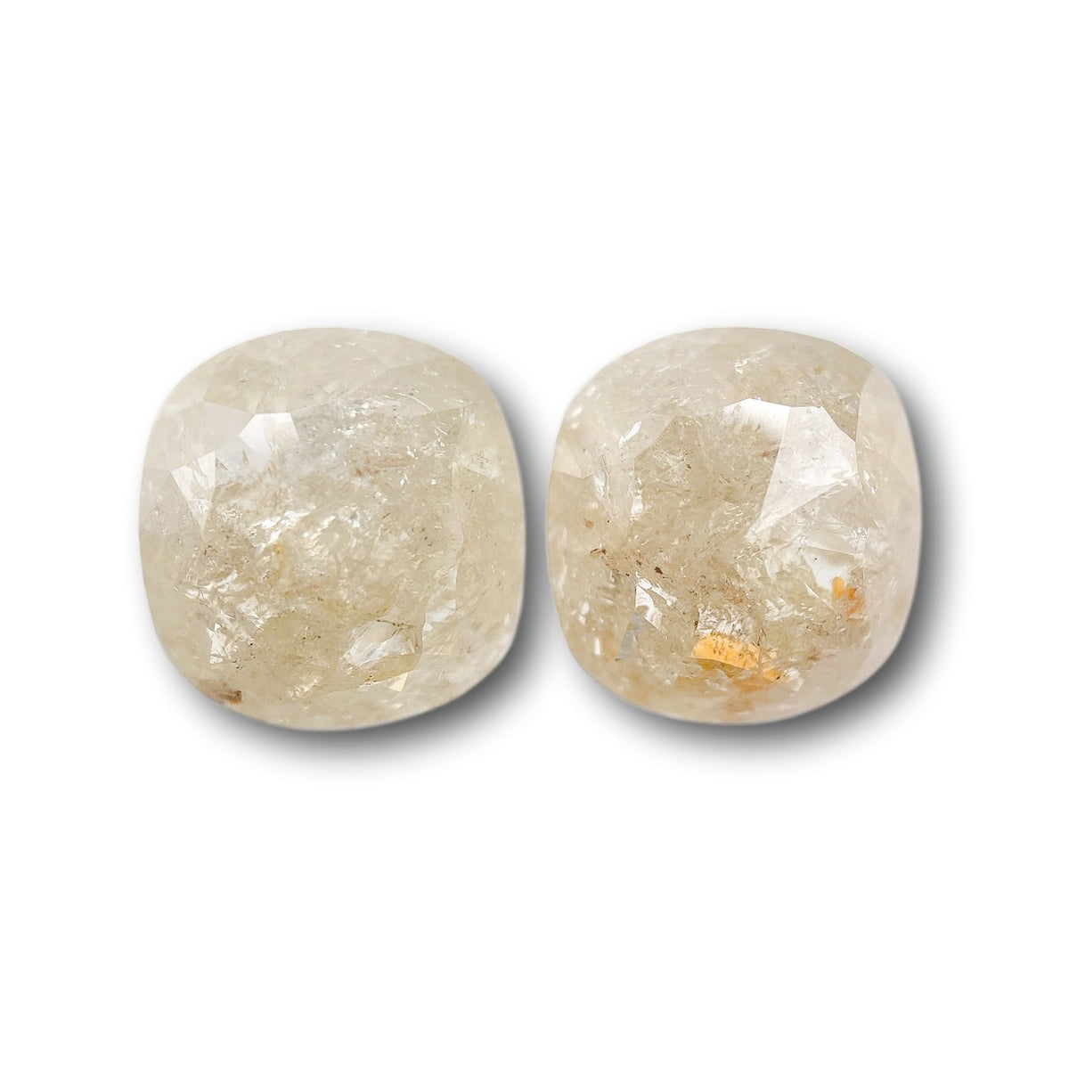 3.91cttw | Salt &amp; Pepper Cushion Shape Rose Cut Diamond Matched Pair - Modern Rustic Diamond