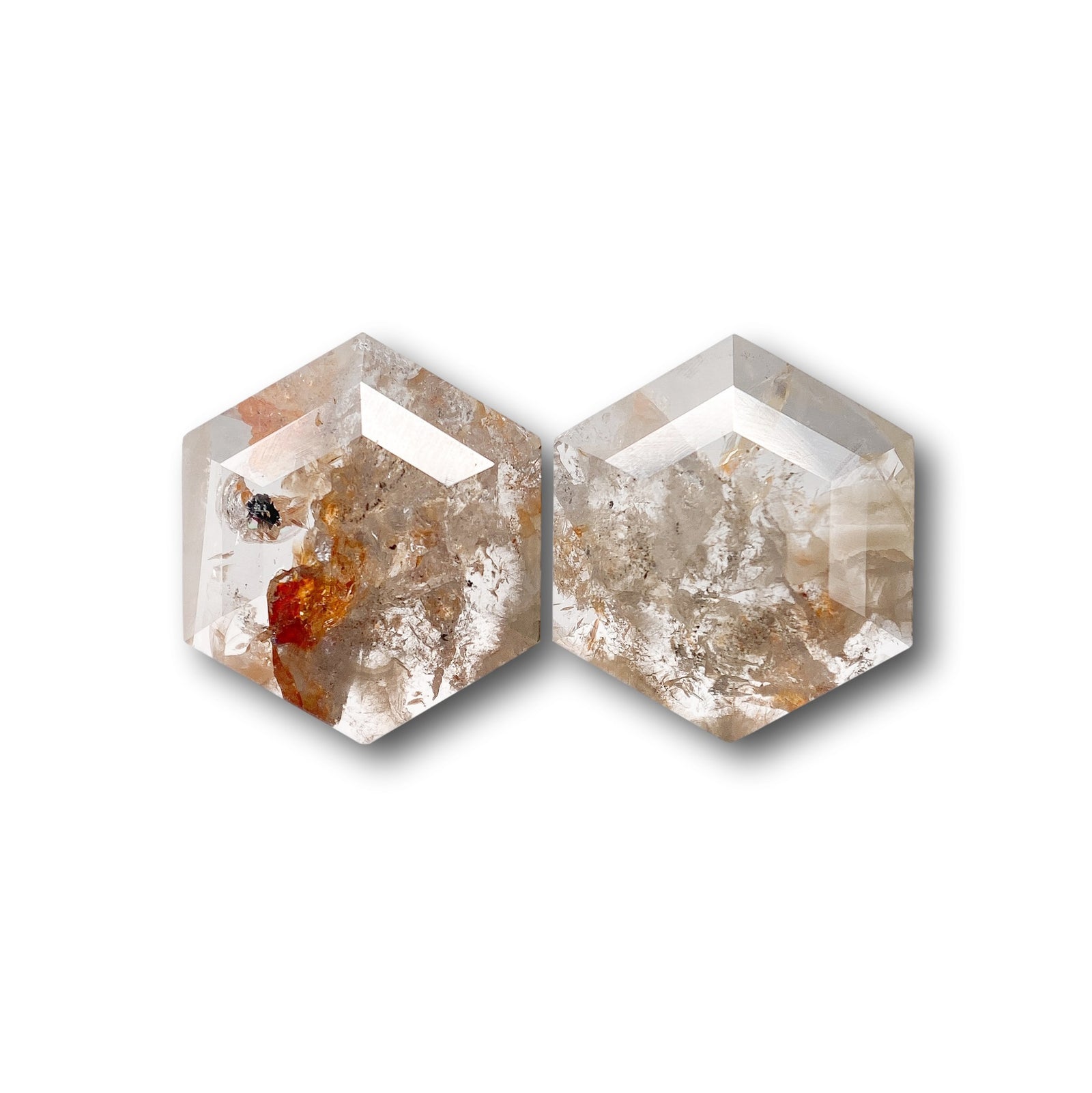 2.73cttw | Rustic  Hexagon Shape Rose Cut Diamond Matched Pair - Modern Rustic Diamond