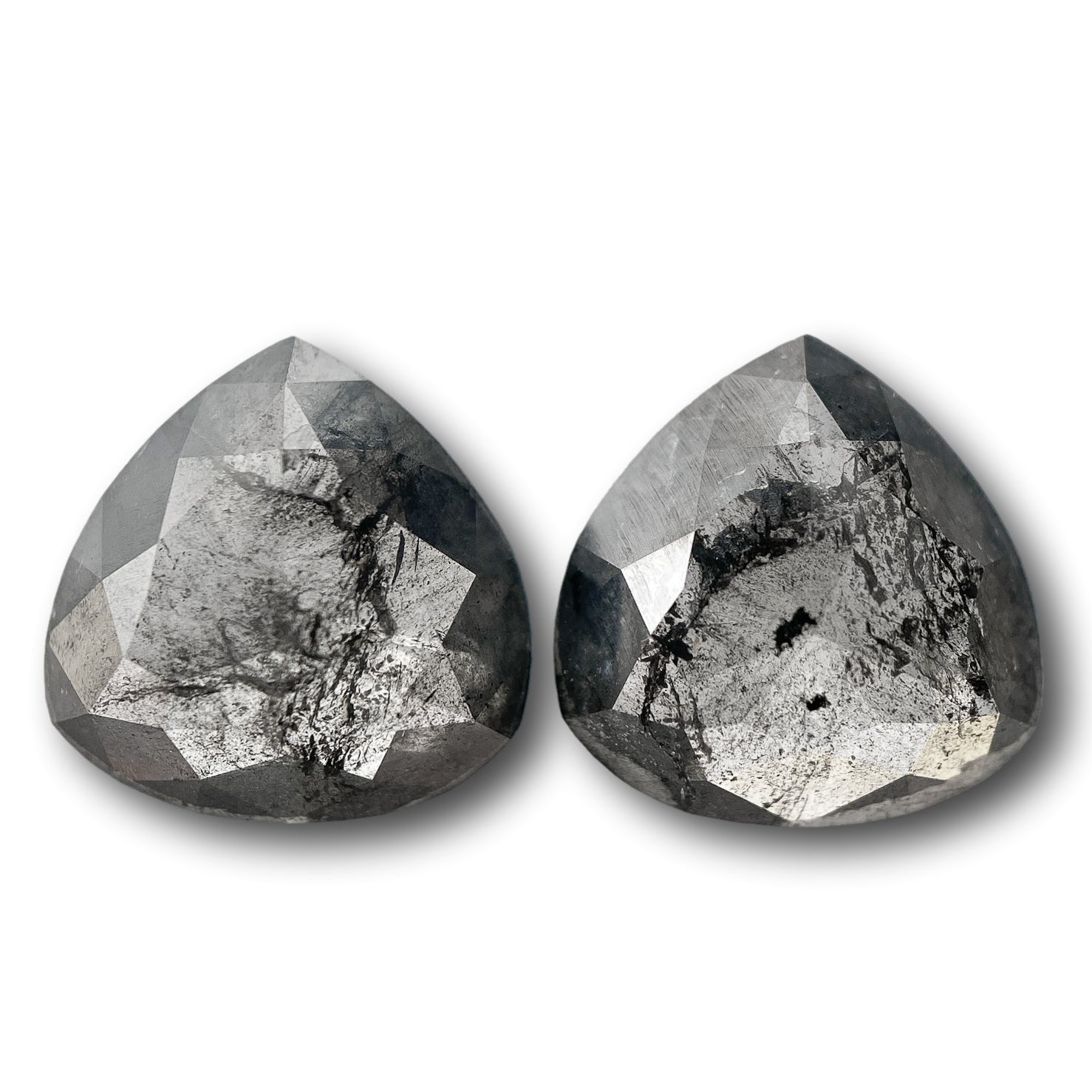 3.15cttw | Salt & Pepper Pear Shape Rose Cut Diamond Matched Pair - Modern Rustic Diamond