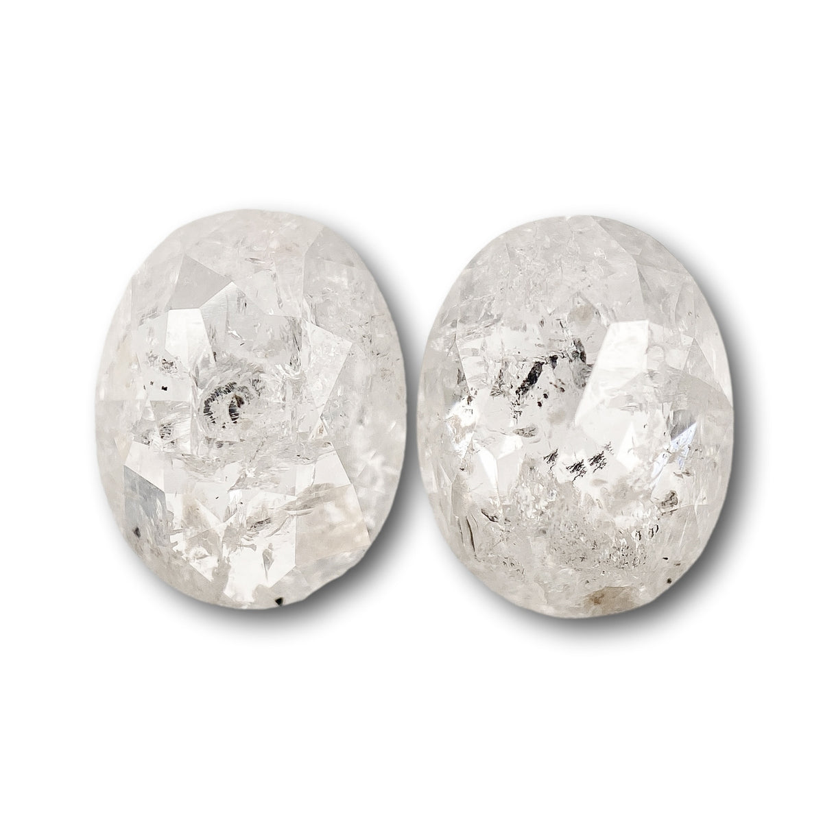 3.14cttw | Salt &amp; Pepper Oval Shape Rose Cut Diamond Matched Pair - Modern Rustic Diamond