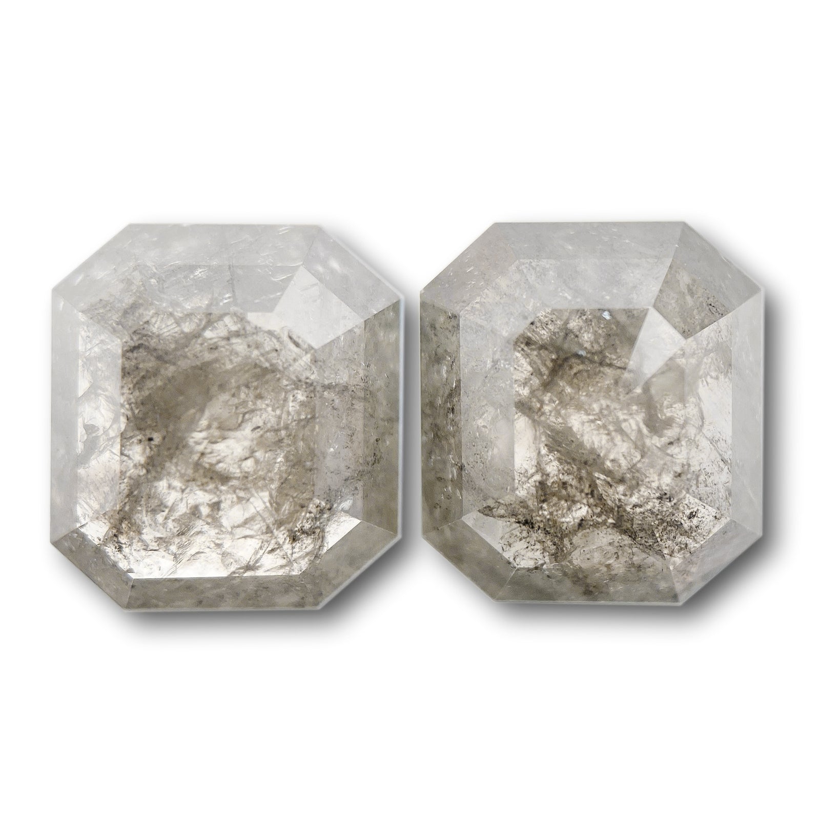 5.17cttw | Salt & Pepper Octagonal Shape Rose Cut Diamond Matched Pair - Modern Rustic Diamond