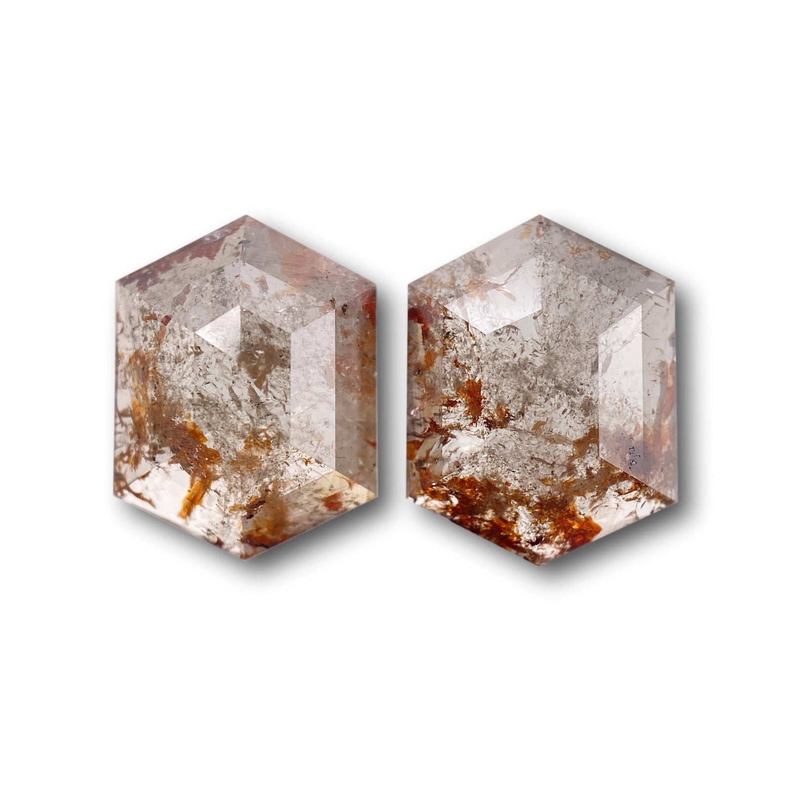 2.69cttw | Salt & Pepper Hexagon Shape Rose Cut Diamond Matched Pair - Modern Rustic Diamond