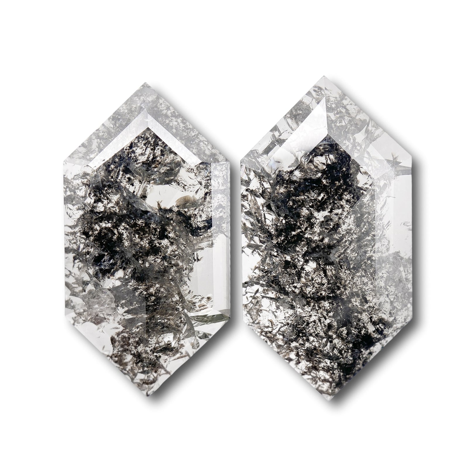 6.14cttw | Rustic Hexagon Shape Rose Cut Diamond Matched Pair - Modern Rustic Diamond