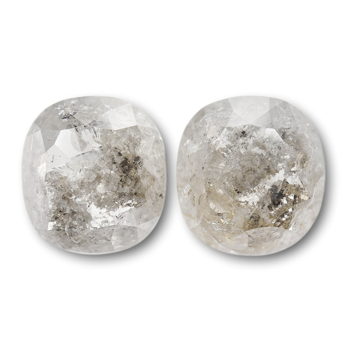 4.36cttw | Salt &amp; Pepper Cushion Shape Rose Cut Diamond Matched Pair - Modern Rustic Diamond