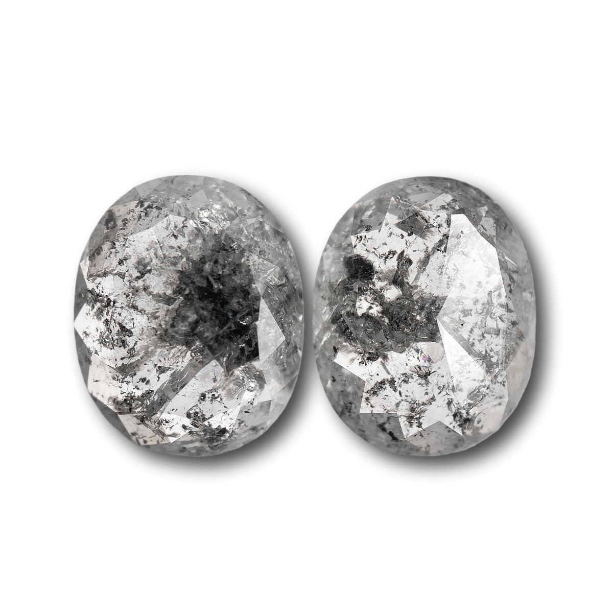 7.20cttw | Salt &amp; Pepper Cushion Shape Rose Cut Diamond Matched Pair - Modern Rustic Diamond