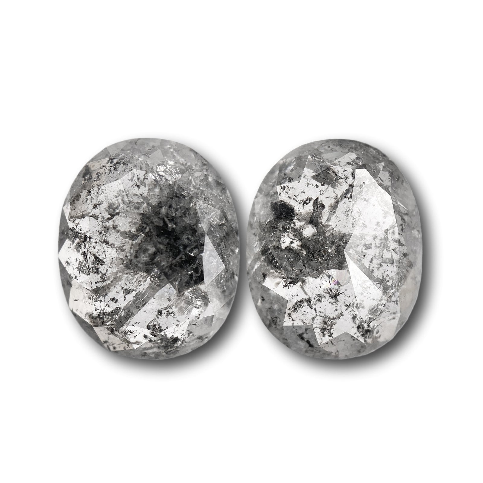 7.20cttw | Salt & Pepper Cushion Shape Rose Cut Diamond Matched Pair - Modern Rustic Diamond