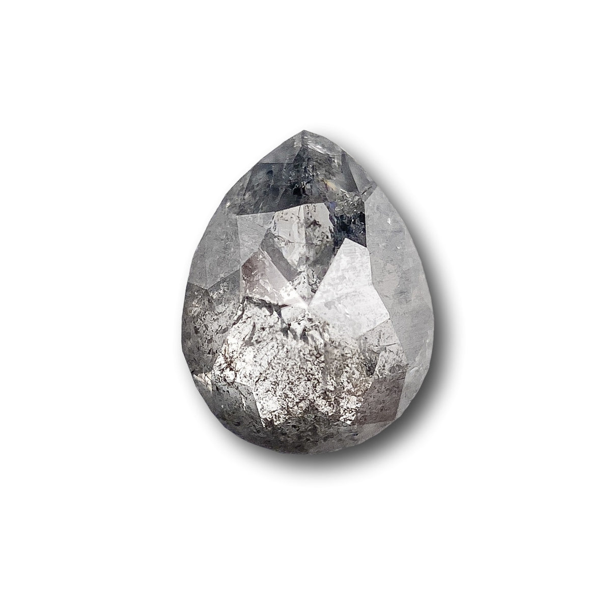 0.96ct | Salt &amp; Pepper Pear Shape Rose Cut Diamond - Modern Rustic Diamond