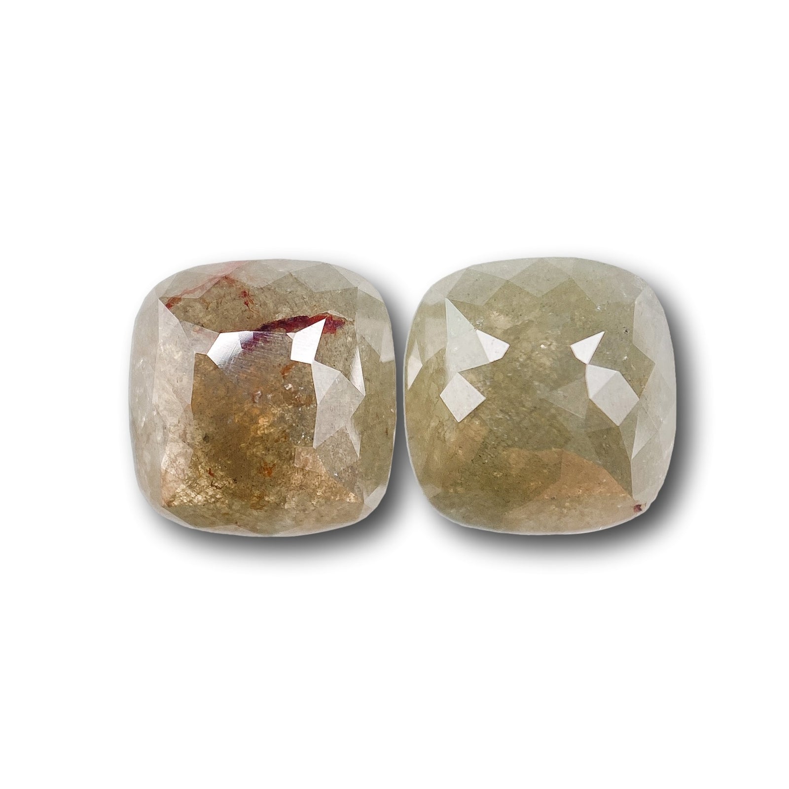2.61cttw | Rustic  Cushion Shape Rose Cut Diamond Matched Pair - Modern Rustic Diamond