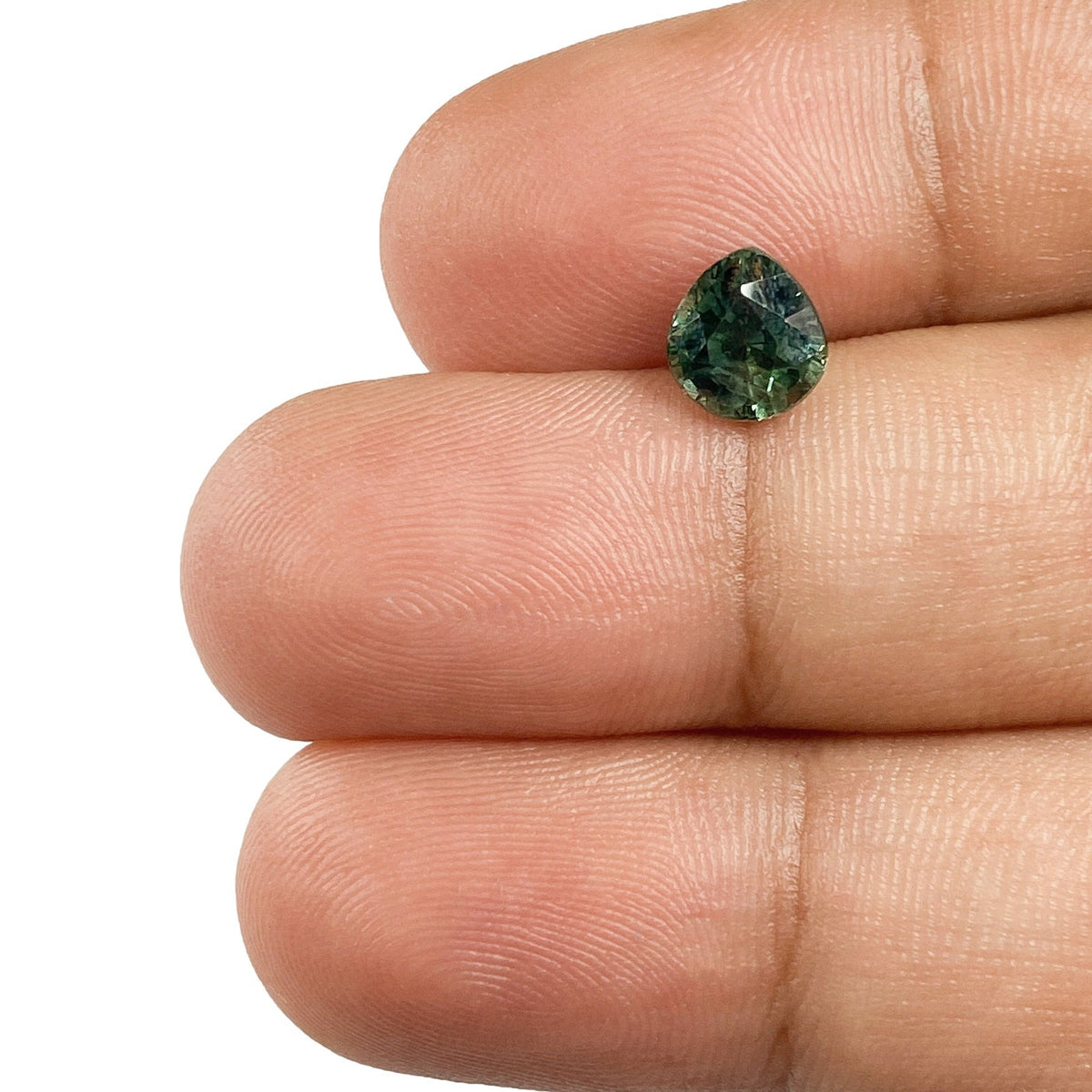 1.24ct | Brilliant Cut Pear Shape Green Montana Sapphire-Modern Rustic Diamond