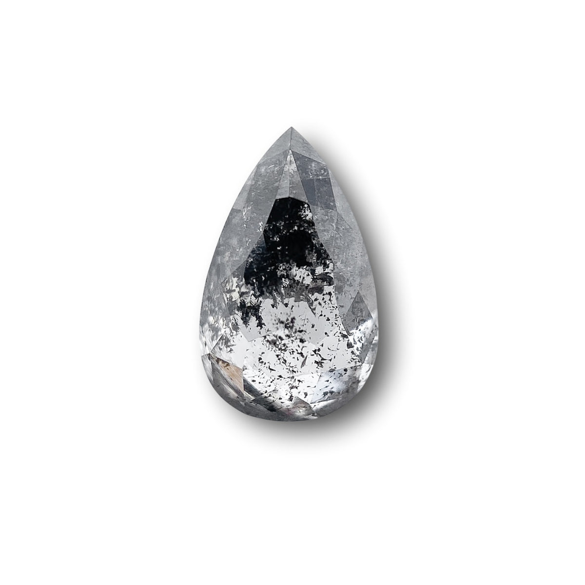 0.79ct | Salt &amp; Pepper Pear Shape Rose Cut Diamond - Modern Rustic Diamond