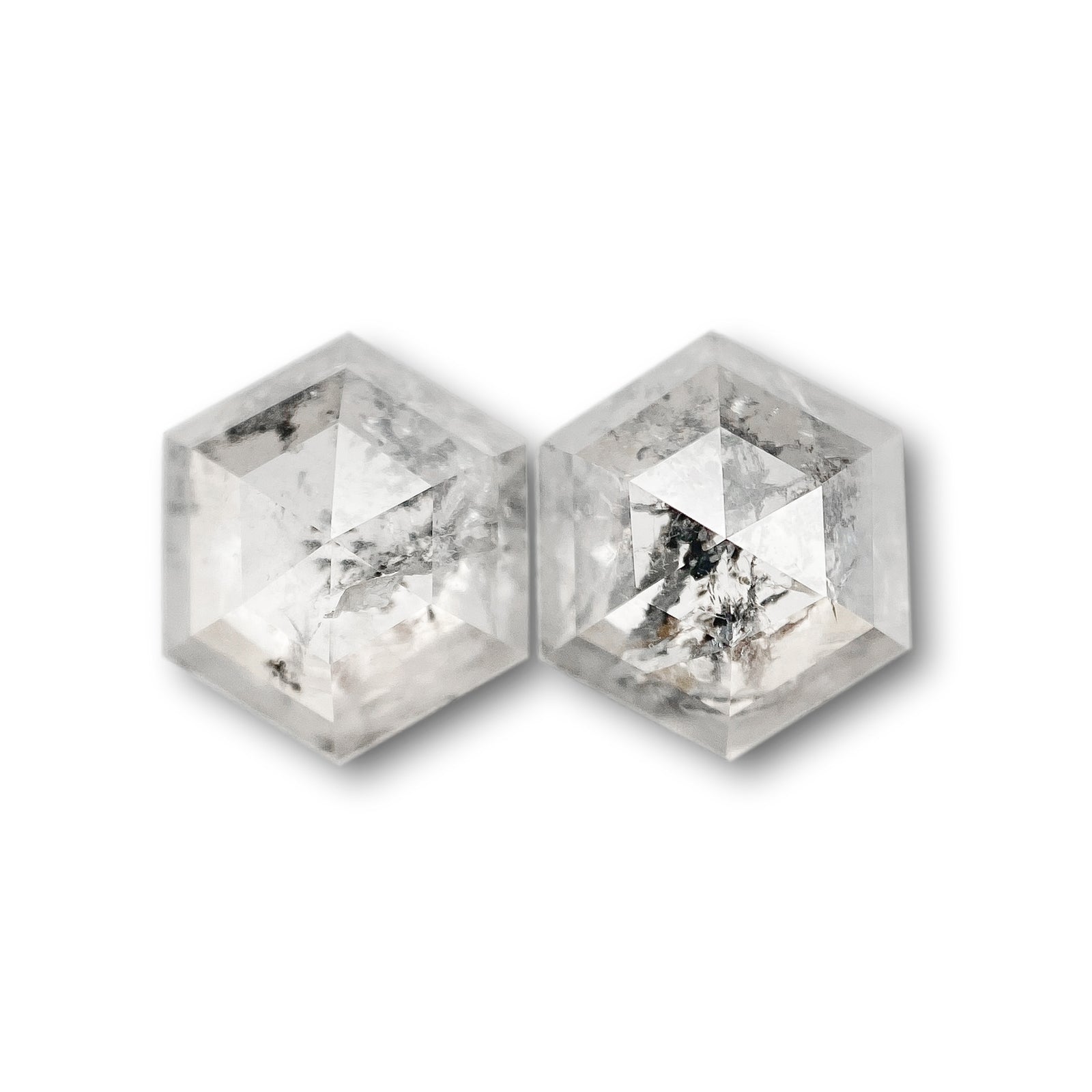 2.81cttw | Rustic Hexagon Shape Rose Cut Diamond Matched Pair - Modern Rustic Diamond