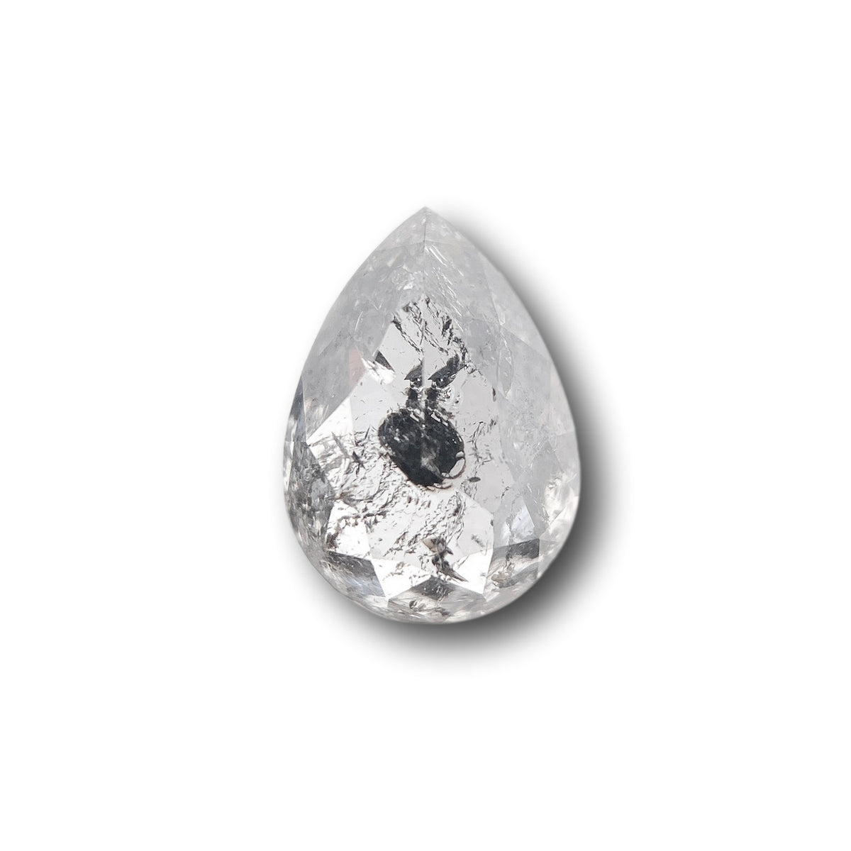 0.94ct | Salt &amp; Pepper Pear Shape Rose Cut Diamond - Modern Rustic Diamond