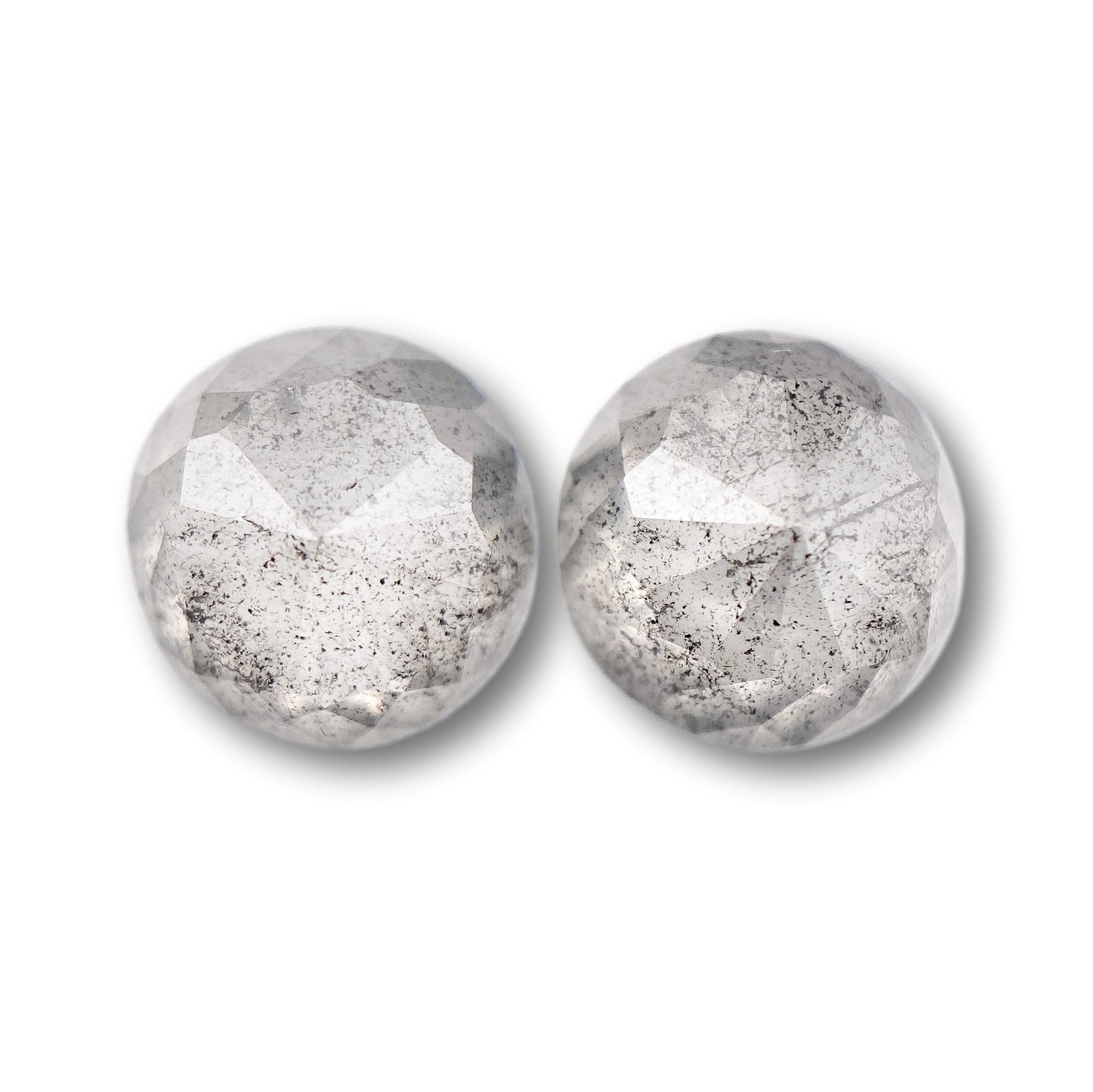 7.69cttw | Salt & Pepper Round Shape Rose Cut Diamond Matched Pair - Modern Rustic Diamond