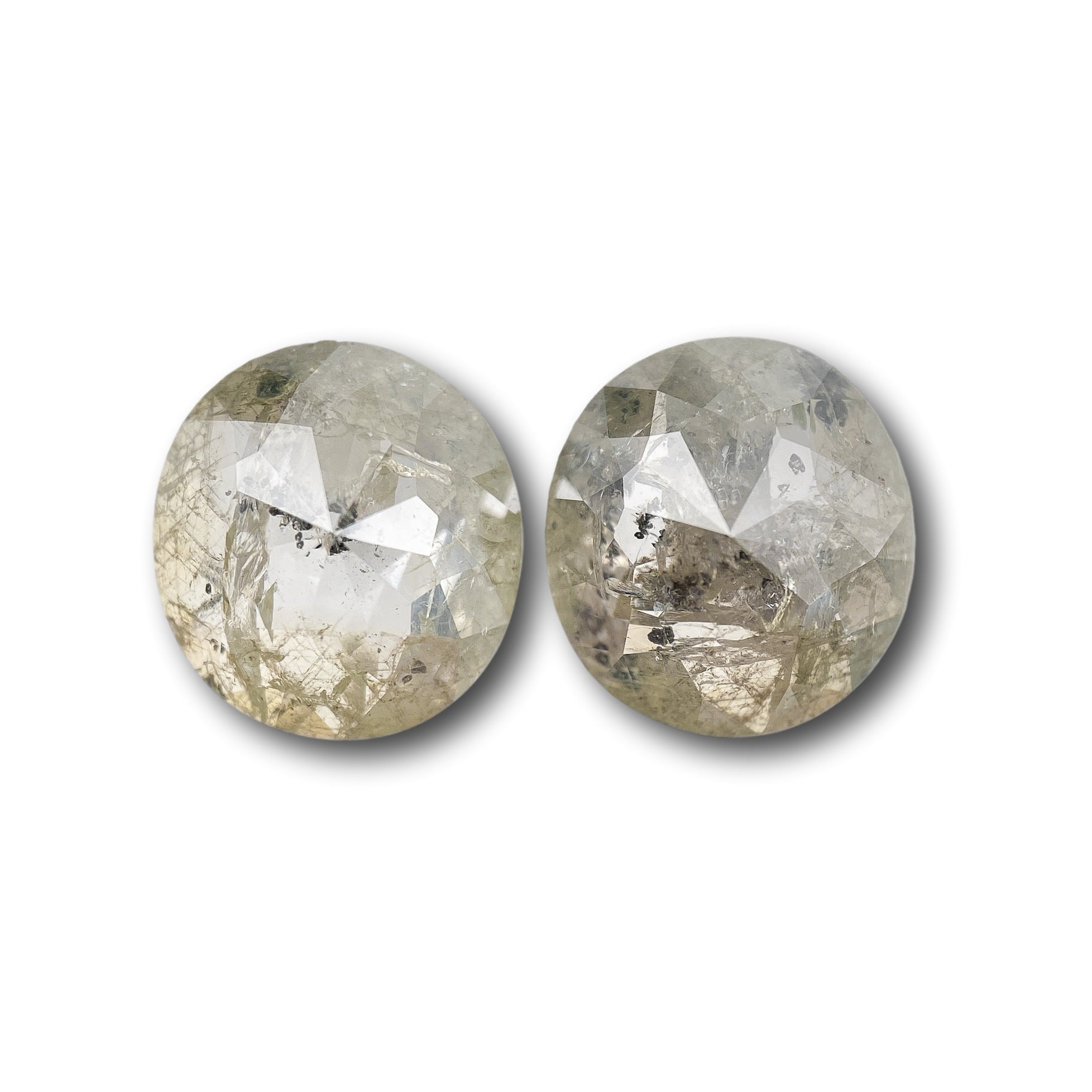 4.09cttw | Salt & Pepper Oval Shape Rose Cut Diamond Matched Pair - Modern Rustic Diamond
