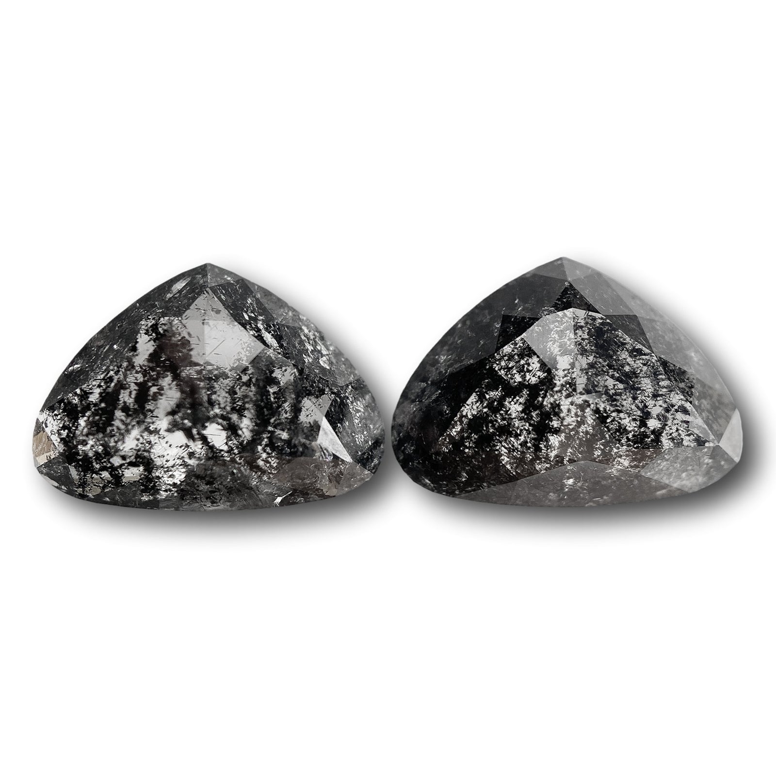 3.62cttw | Salt & Pepper Pear Shape Rose Cut Diamond Matched Pair - Modern Rustic Diamond