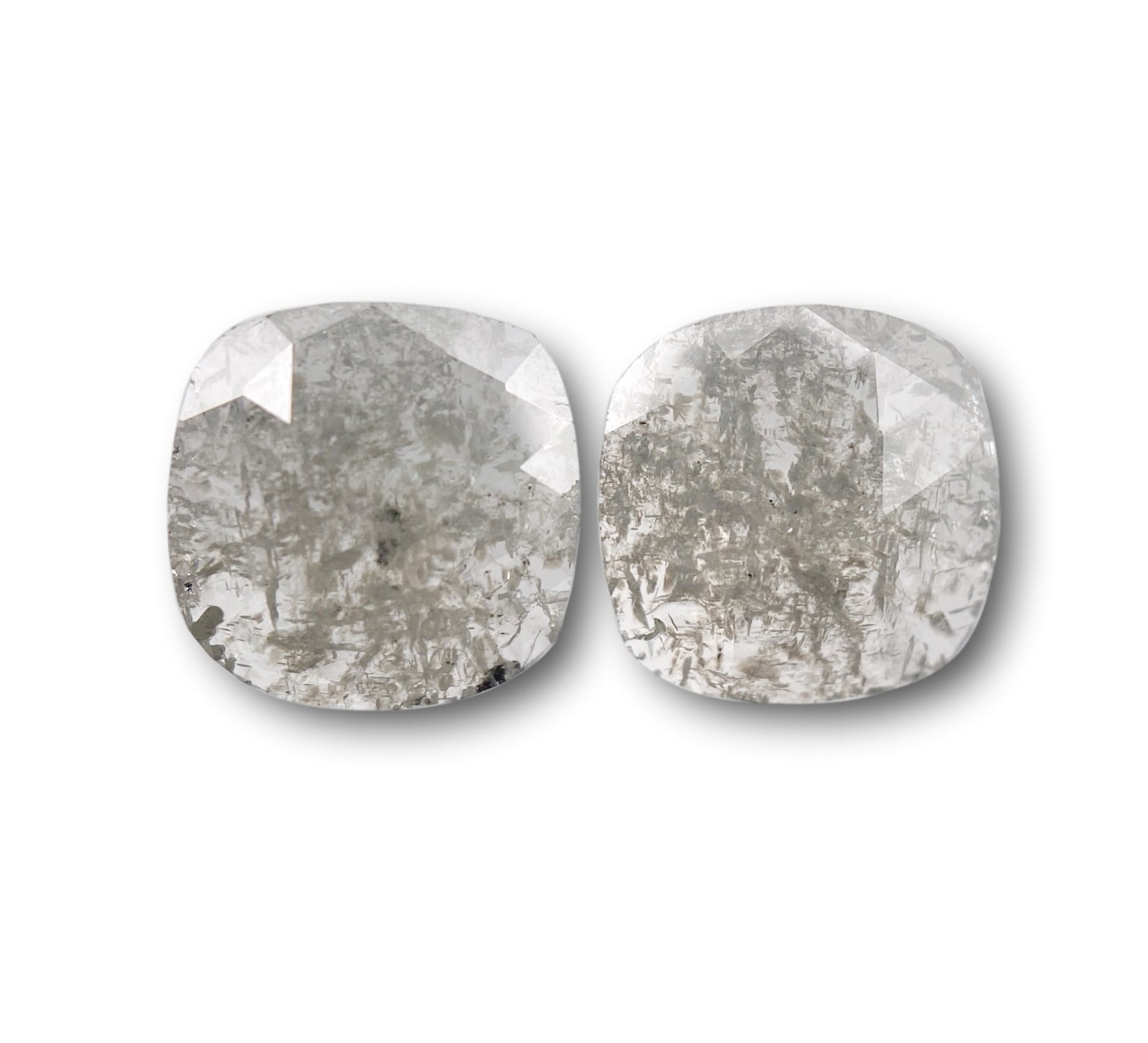 1.84cttw | Salt & Pepper Cushion Shape Rose Cut Diamond Matched Pair - Modern Rustic Diamond