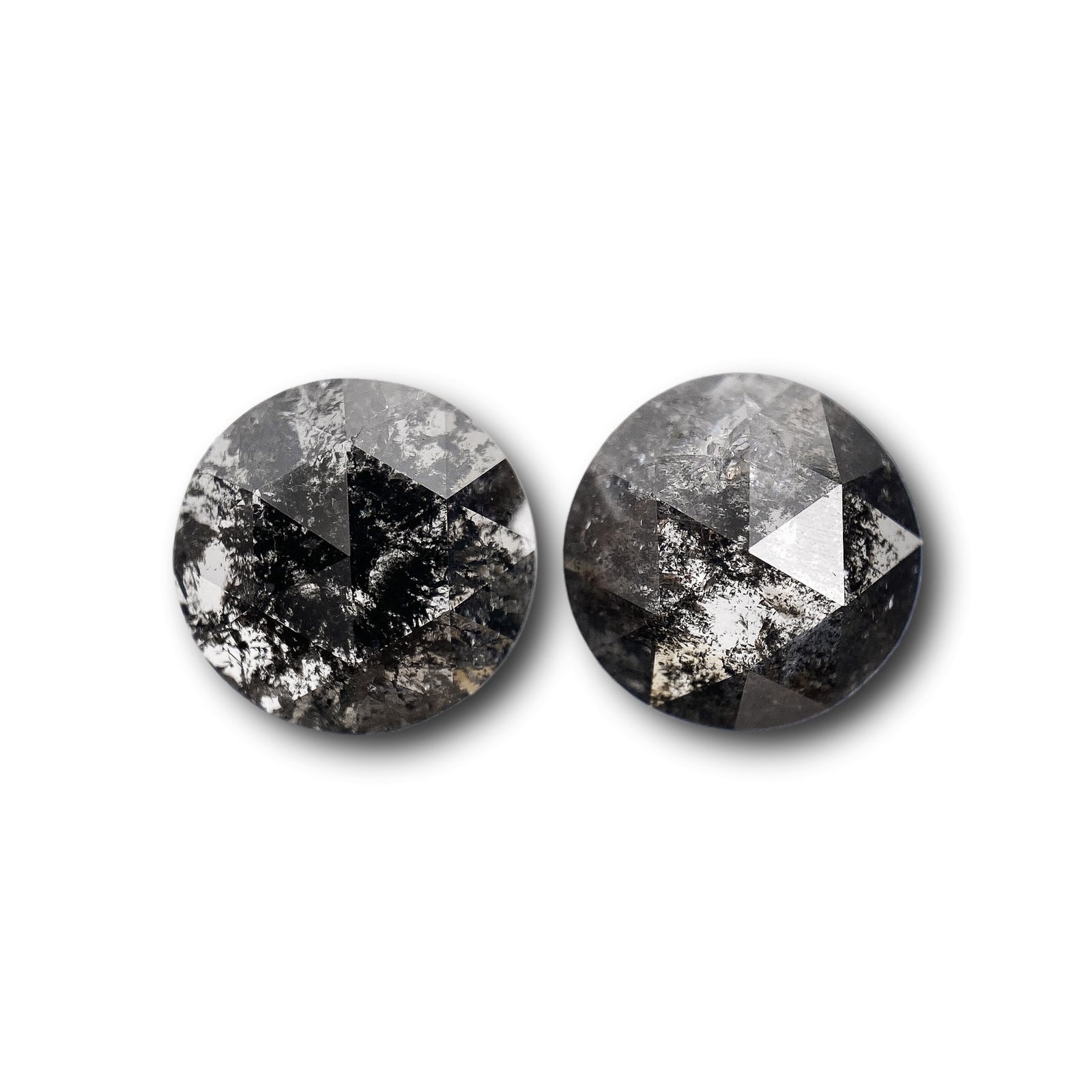 3.88cttw | Salt & Pepper Round Shape Rose Cut Diamond Matched Pair - Modern Rustic Diamond