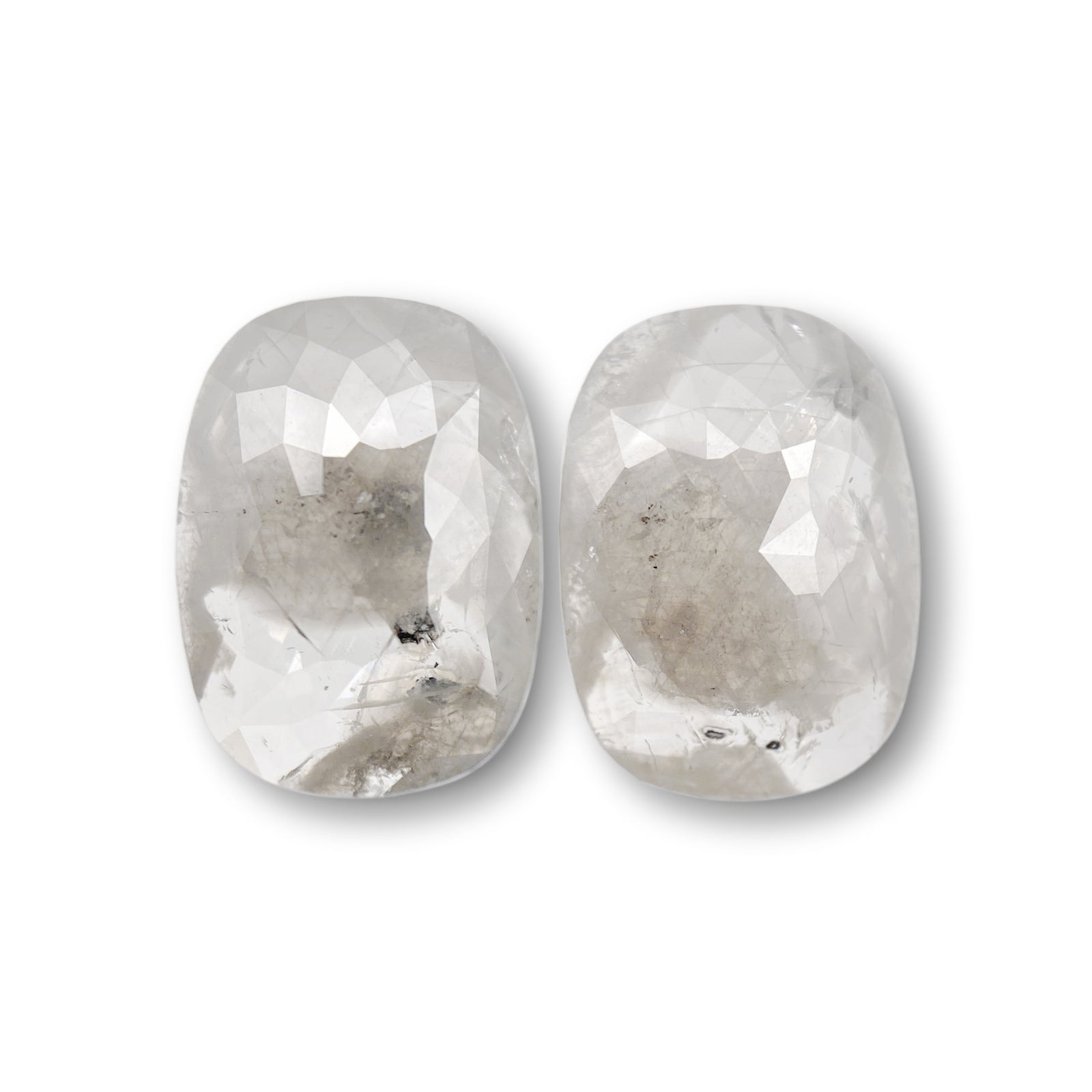 3.31cttw | Salt & Pepper Cushion Shape Rose Cut Diamond Matched Pair - Modern Rustic Diamond