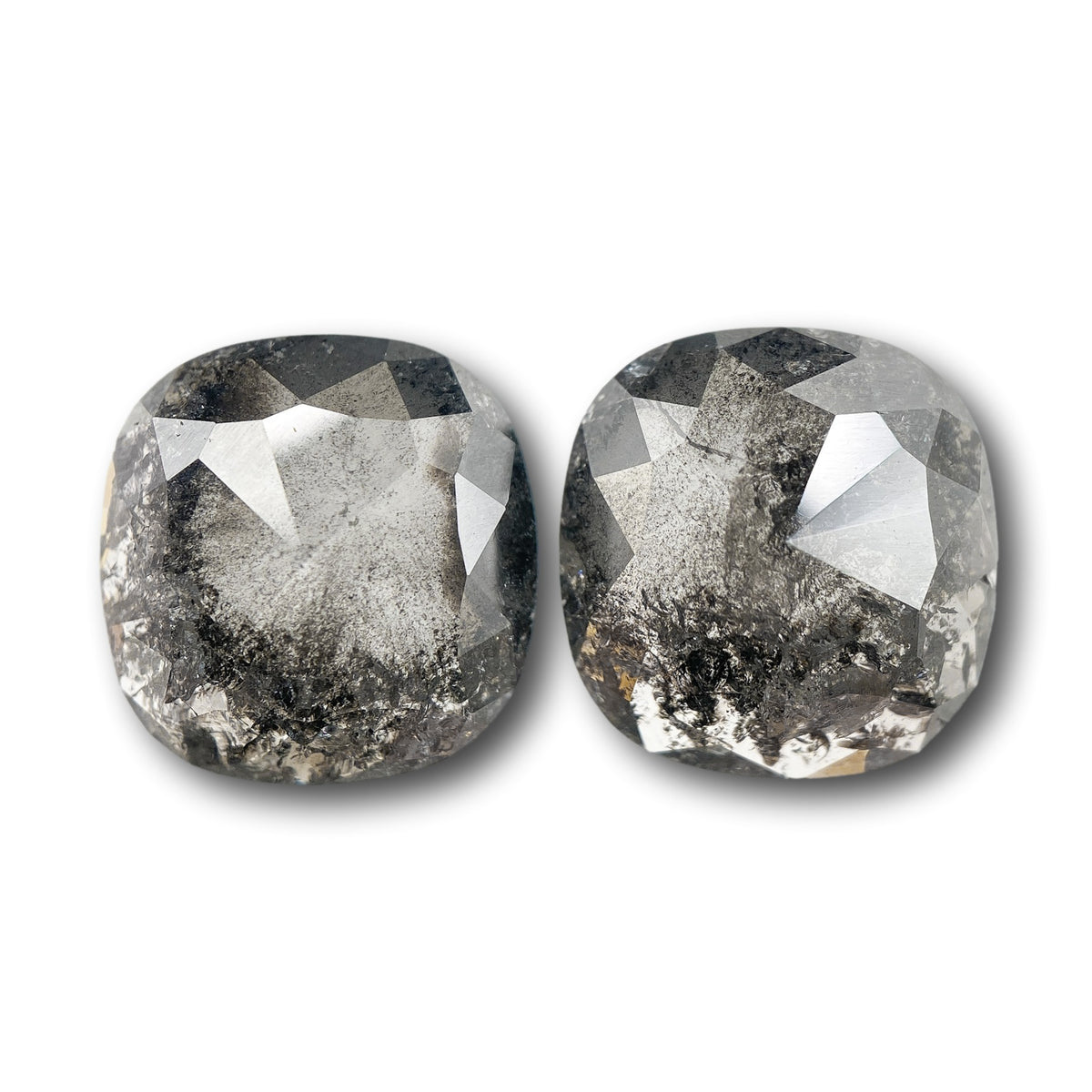 5.52cttw | Salt &amp; Pepper Cushion Shape Rose Cut Diamond Matched Pair - Modern Rustic Diamond
