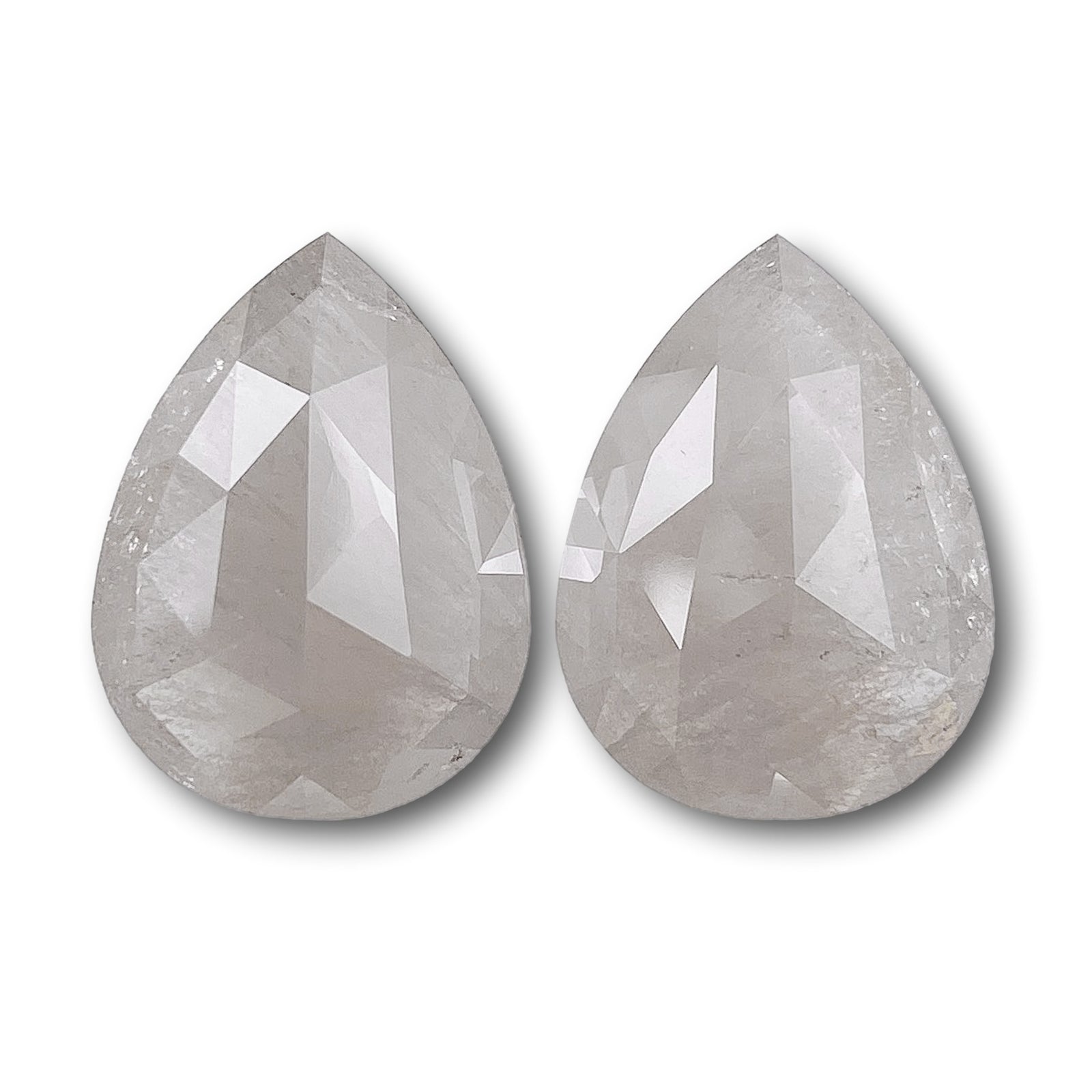 14.00cttw | Salt & Pepper Pear Shape Rose Cut Diamond Matched Pair - Modern Rustic Diamond