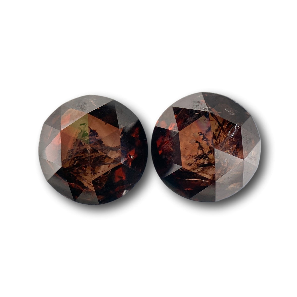 7.36cttw | Salt &amp; Pepper Round Shape Rose Cut Diamond Matched Pair - Modern Rustic Diamond