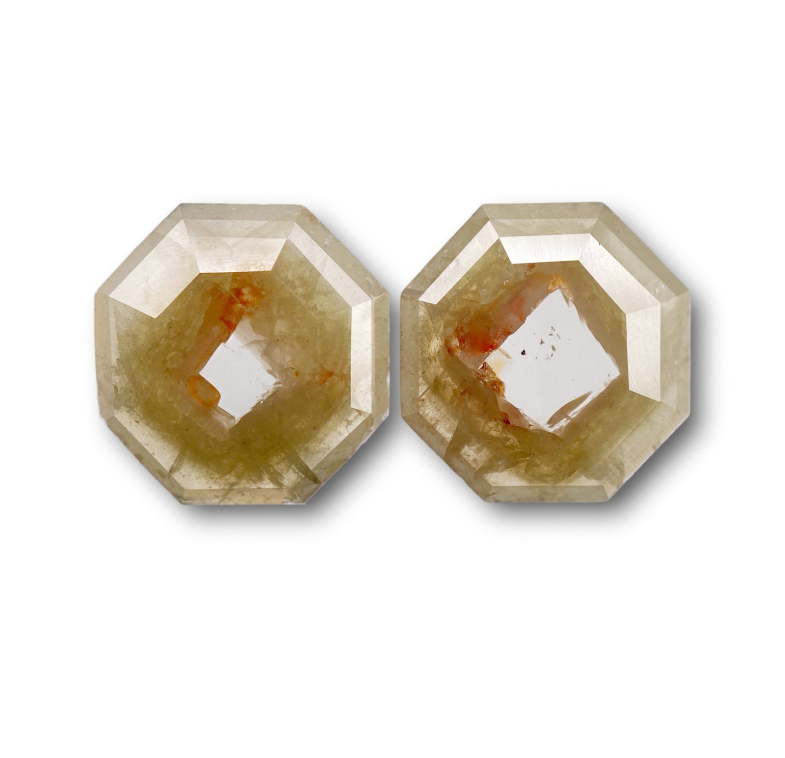 3.33cttw | Salt & Pepper Octagonal Shape Rose Cut Diamond Matched Pair - Modern Rustic Diamond