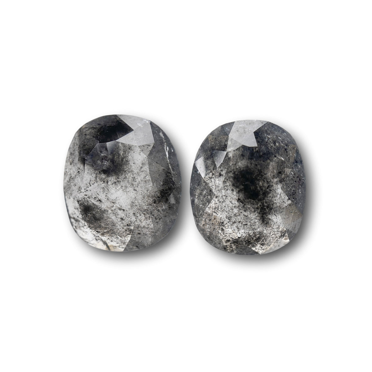 2.75cttw | Salt &amp; Pepper Cushion Shape Rose Cut Diamond Matched Pair - Modern Rustic Diamond